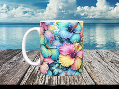 Rainbow Hibiscus Ceramic Mug (11oz, 15oz)