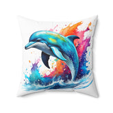 Rainbow dolphin Spun Polyester Square Pillow