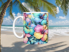 Rainbow Hibiscus Ceramic Mug (11oz, 15oz)