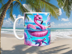 Turtle & Flamingo Ceramic Mug, (11oz, 15oz)
