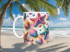 Starfish & Colorful Shells Ceramic Mug, (11oz, 15oz)