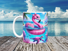 Turtle & Flamingo Ceramic Mug, (11oz, 15oz)