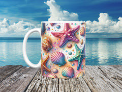 Starfish & Colorful Shells Ceramic Mug, (11oz, 15oz)