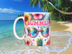 Summer Vibes Floral Print Ceramic Mug, (11oz, 15oz)