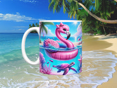 Turtle & Flamingo Ceramic Mug, (11oz, 15oz)
