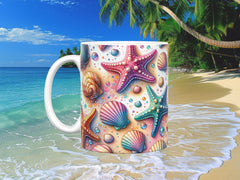 Starfish & Colorful Shells Ceramic Mug, (11oz, 15oz)