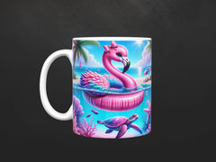 Turtle & Flamingo Ceramic Mug, (11oz, 15oz)