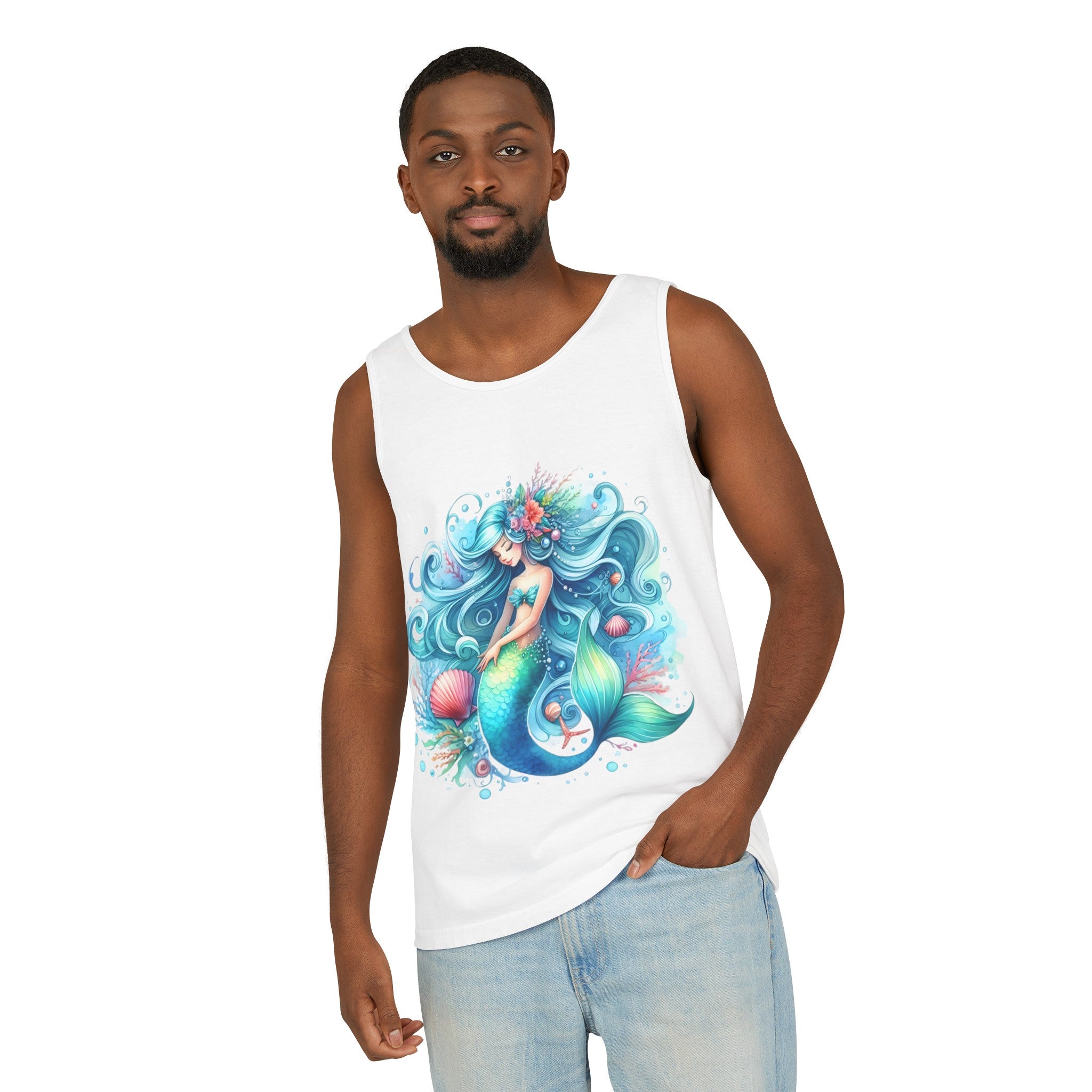 Sleeping Mermaid Black Tank Top – Unisex Garment-Dyed Comfort