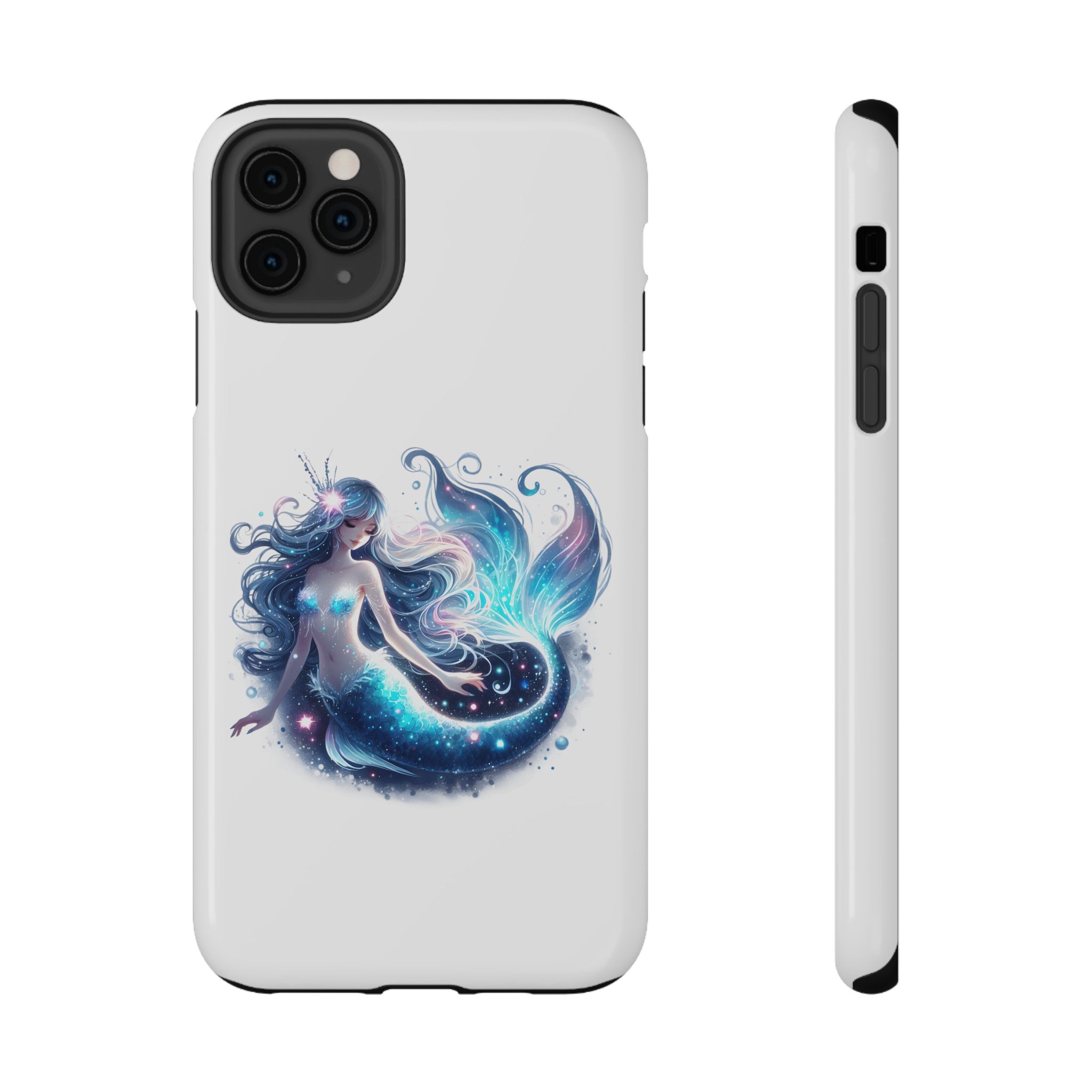 Sleepy Mermaid White Phone Case – Dual-Layer Protection