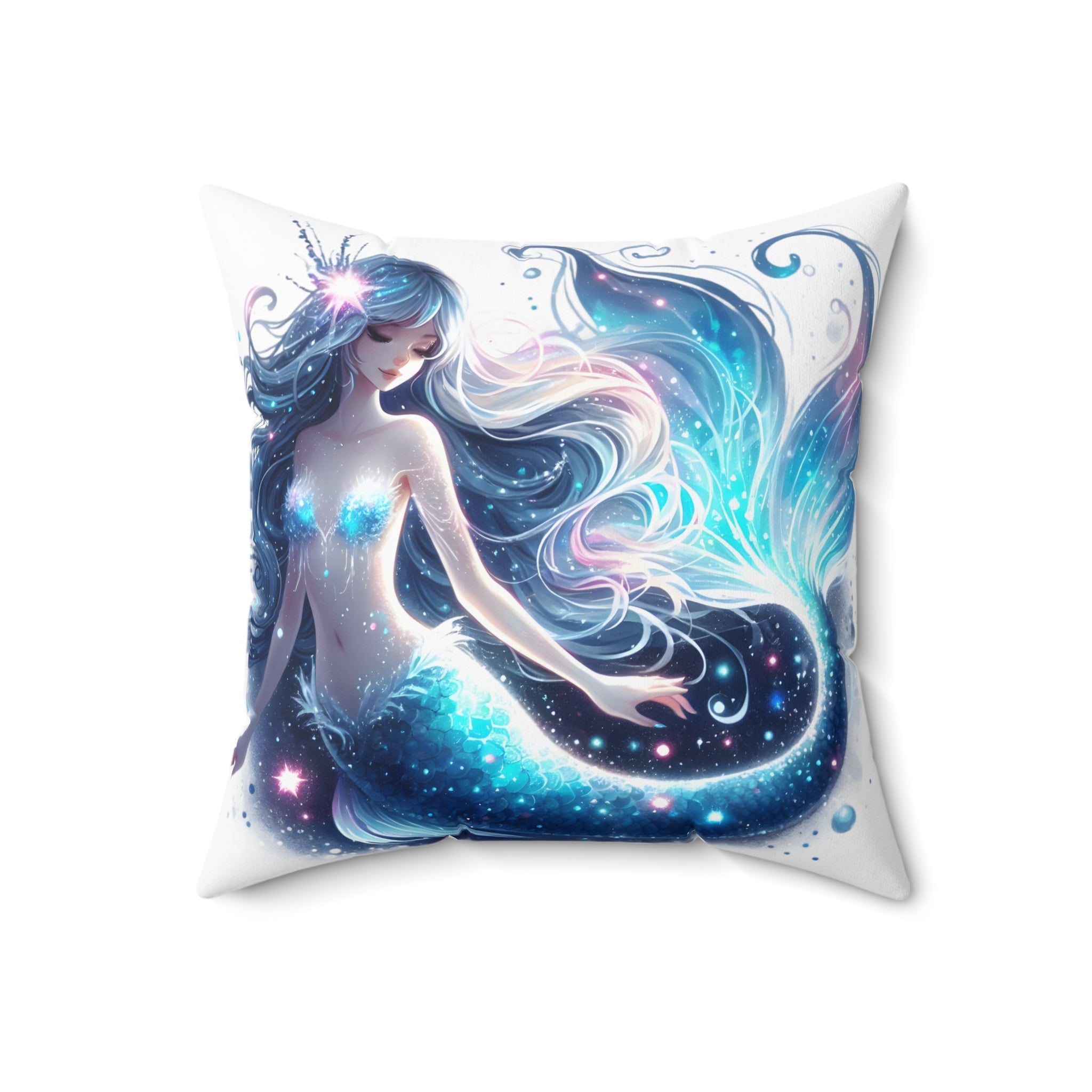 Blue mermaid spun Polyester Square Pillow