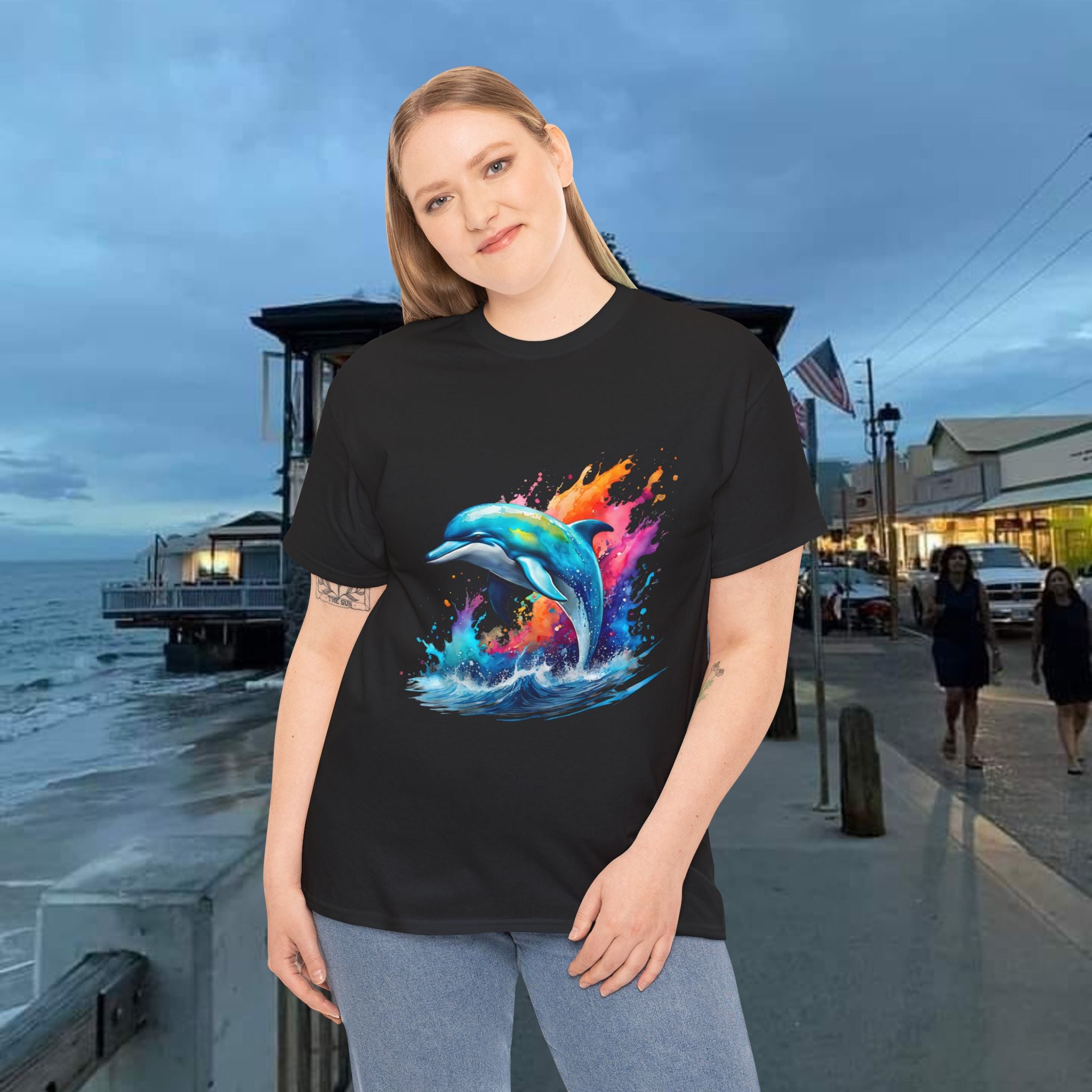 Rainbow Dolphin Heavy Cotton Tee shirt Unisex