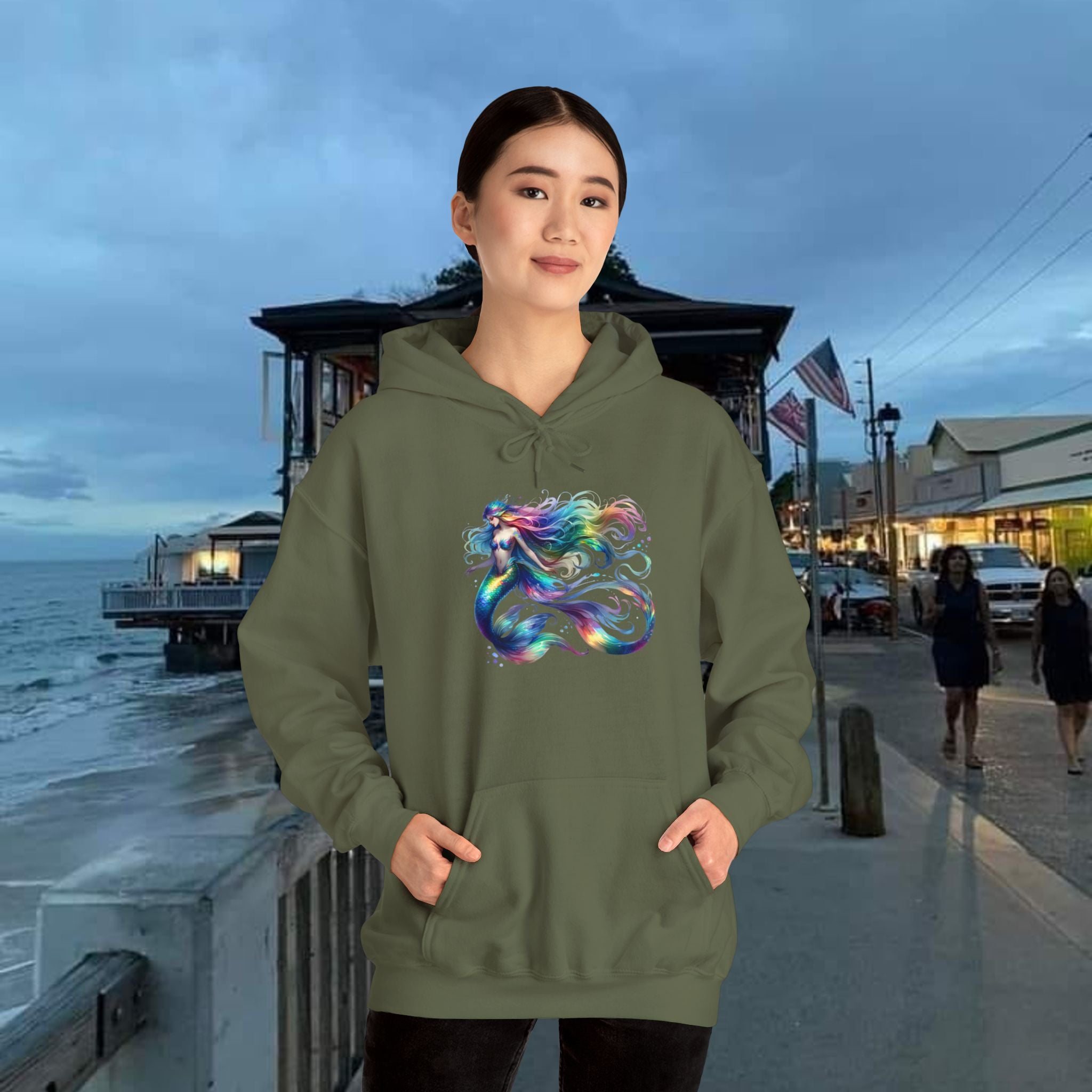 Rainbow Mermaid Hooded Sweatshirt Unisex Heavy Blend