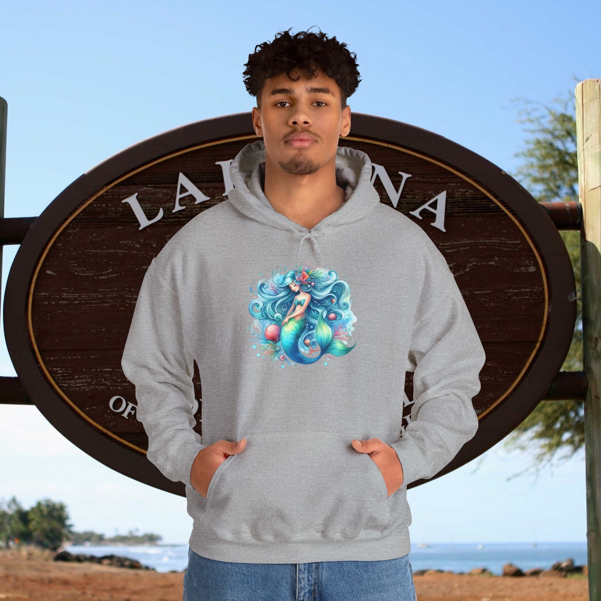 Blue Sleepy Mermaid Hooded Sweatshirt Unisex Heavy Blend