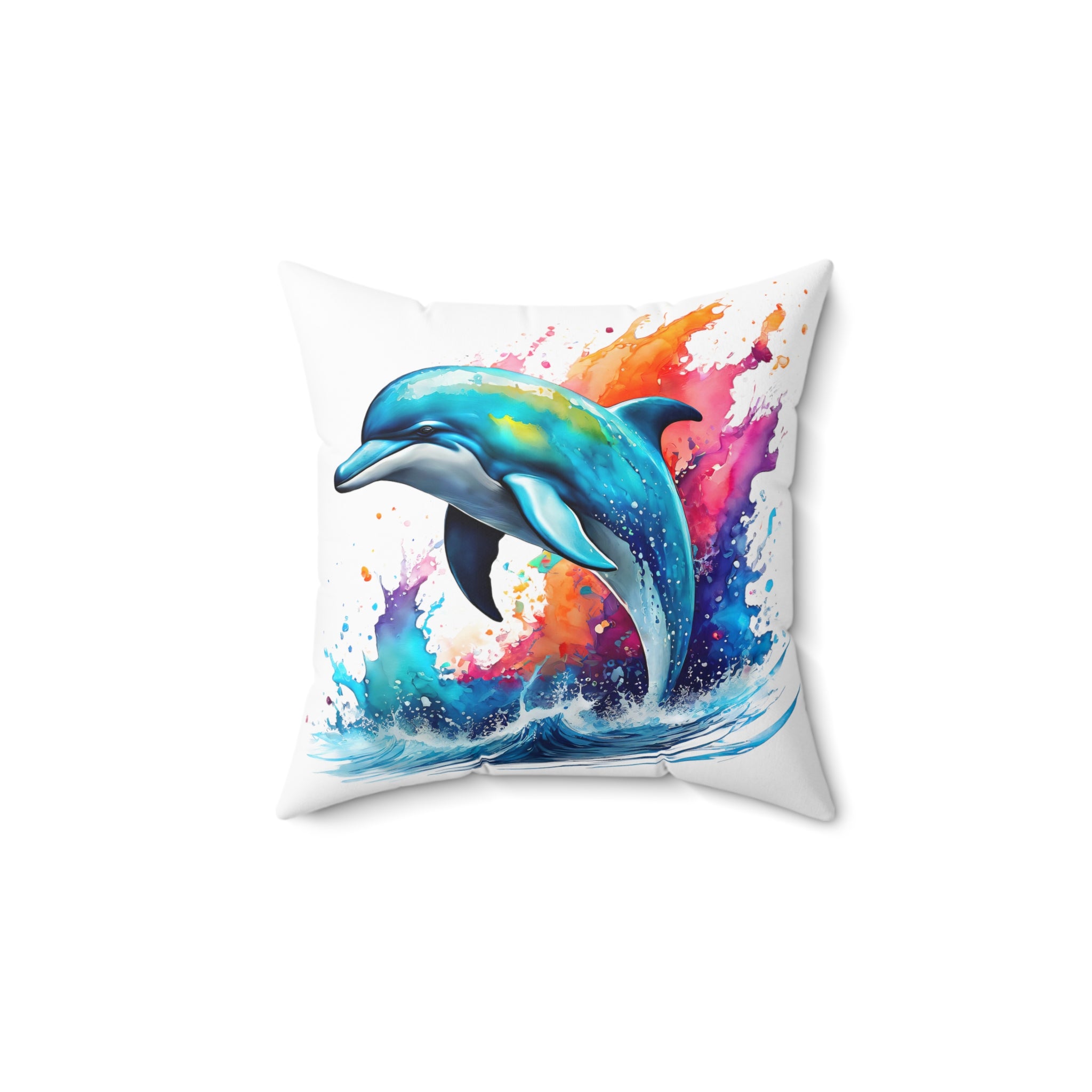 Rainbow dolphin Spun Polyester Square Pillow