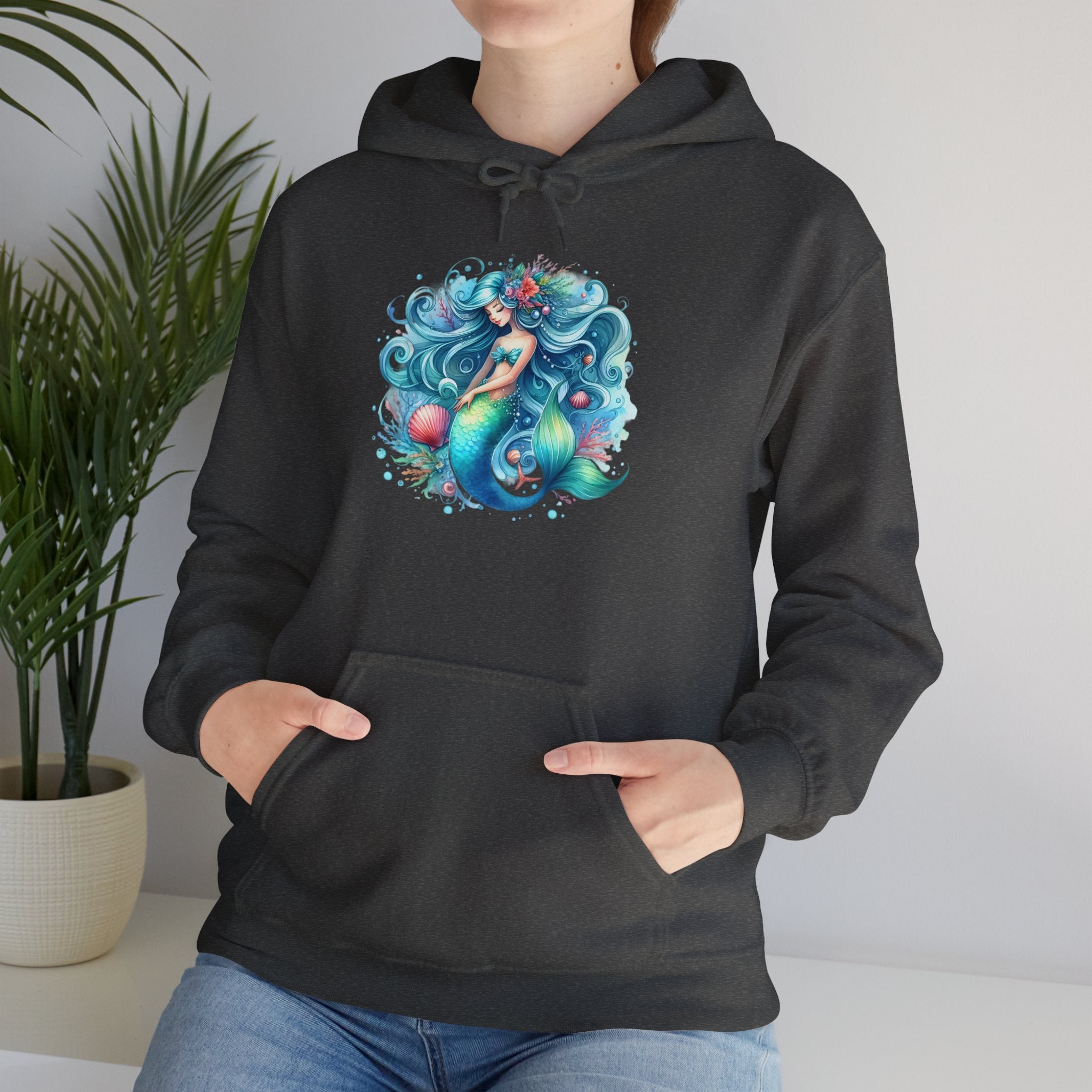 Blue Sleepy Mermaid Hooded Sweatshirt Unisex Heavy Blend