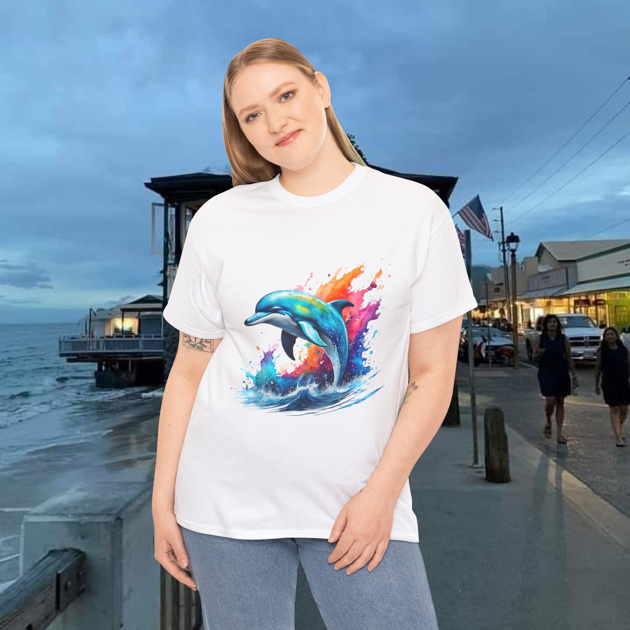 Rainbow Dolphin Heavy Cotton Tee shirt Unisex