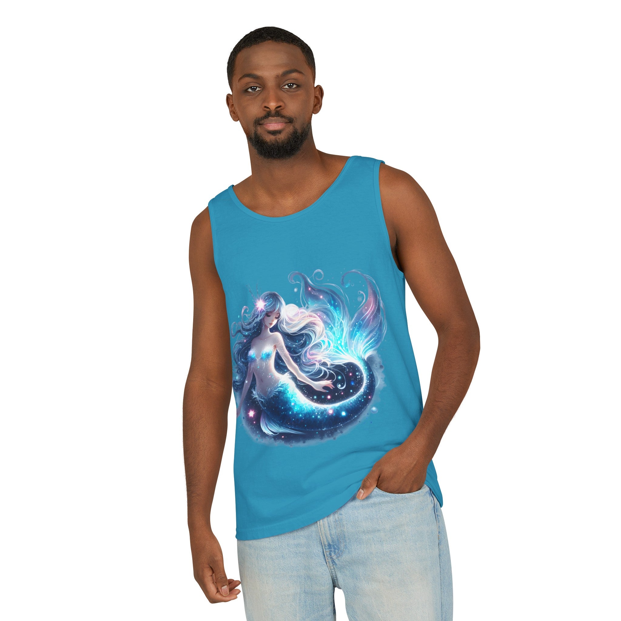 Blue Mermaid Black Tank Top – Unisex Garment-Dyed Comfort