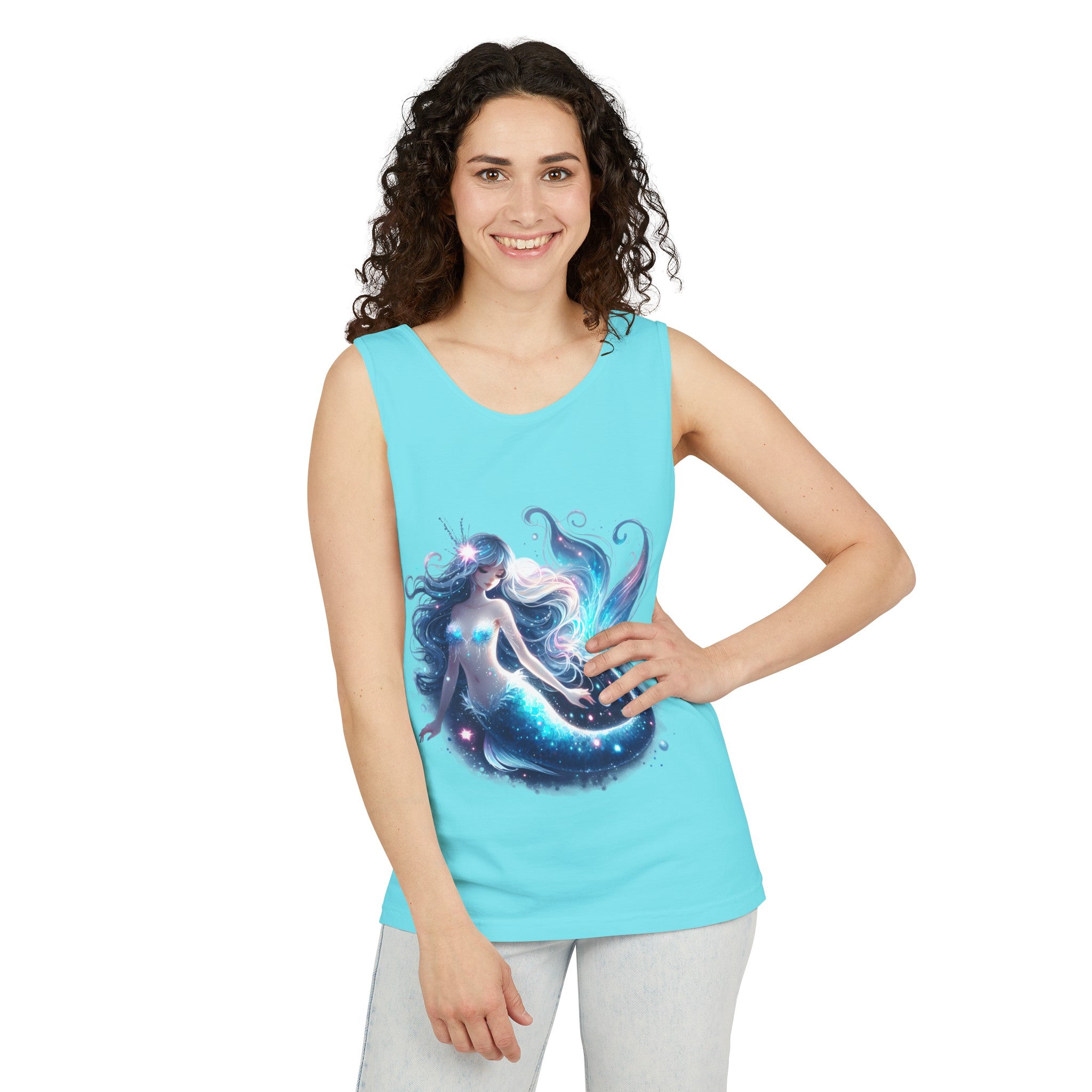 Blue Mermaid Black Tank Top – Unisex Garment-Dyed Comfort