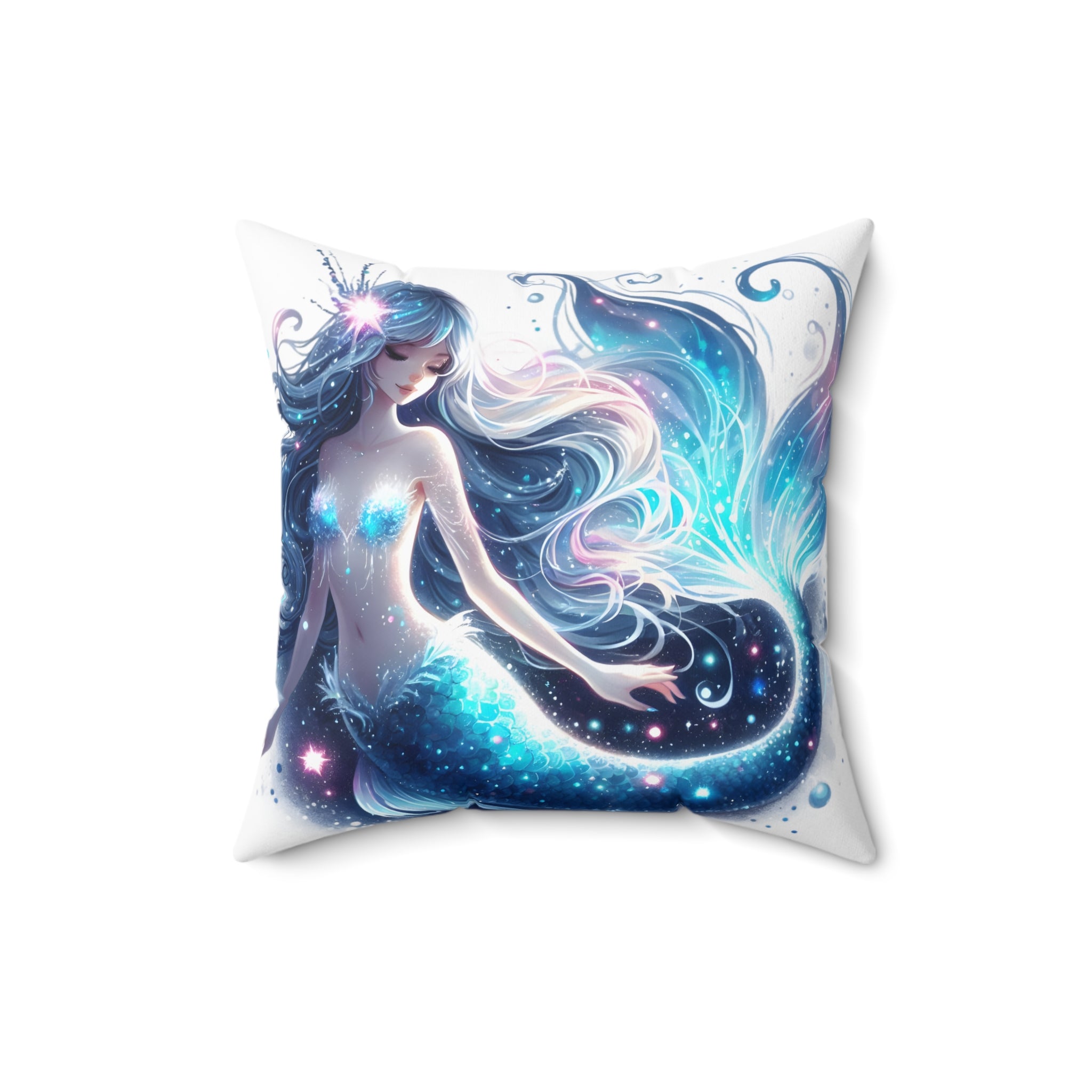 Blue mermaid spun Polyester Square Pillow