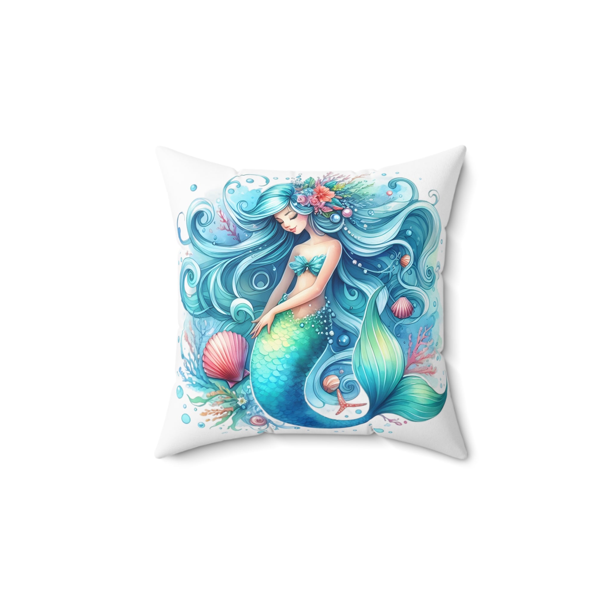 Sleepy mermaid Spun Polyester Square Pillow
