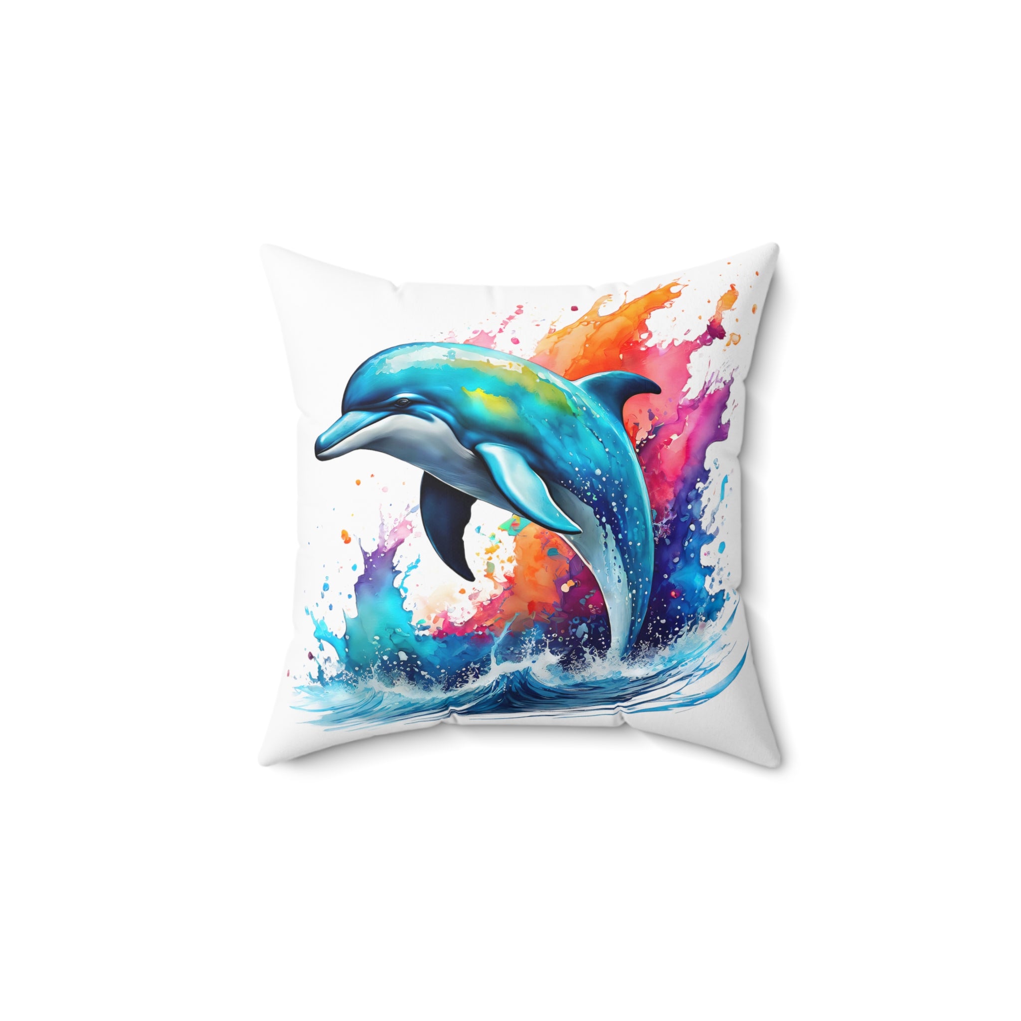 Rainbow dolphin Spun Polyester Square Pillow