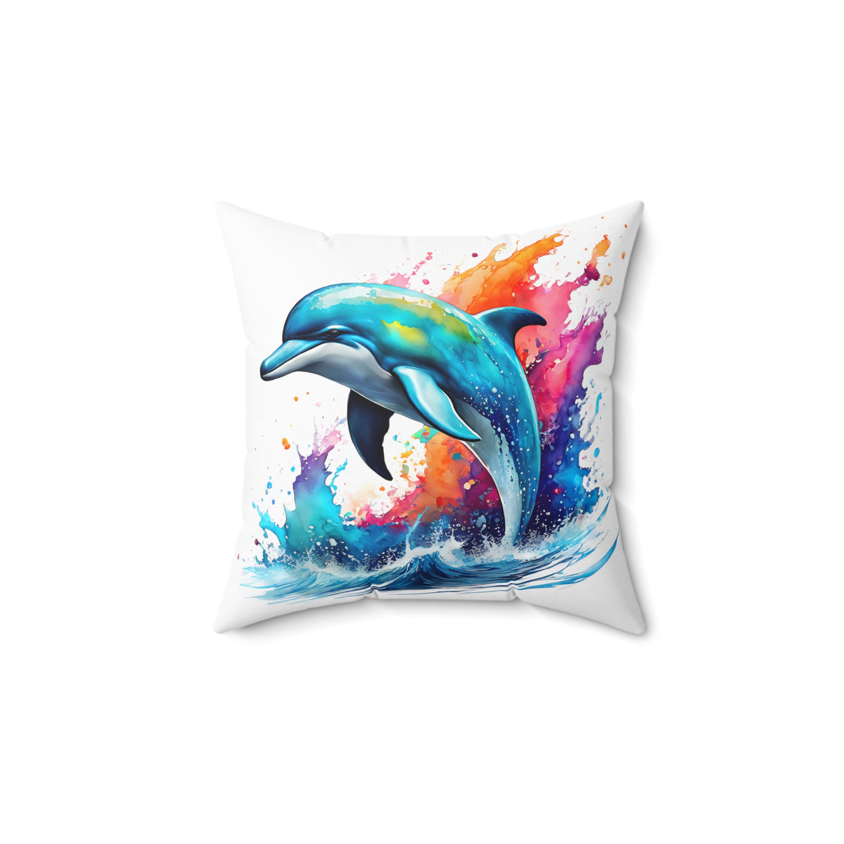 Rainbow dolphin Spun Polyester Square Pillow