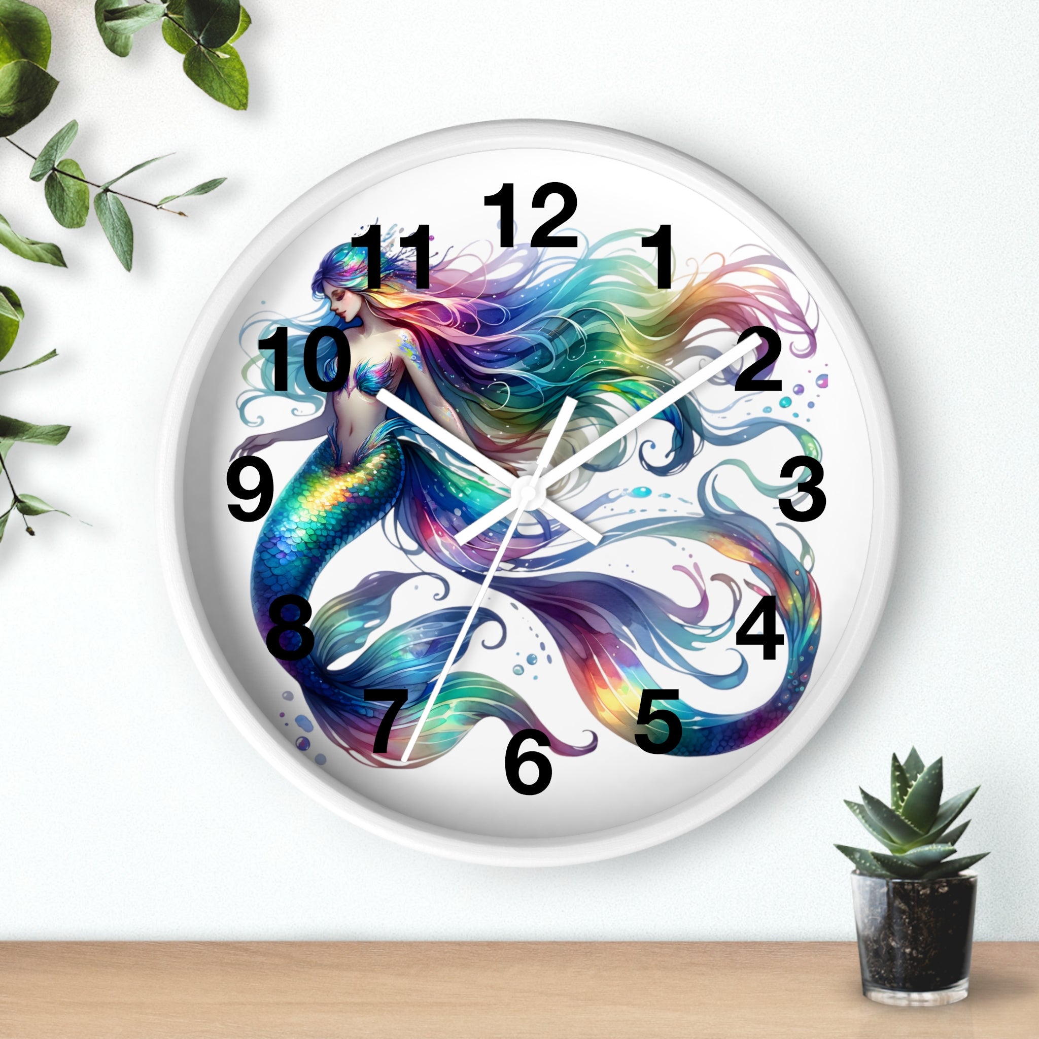 Rainbow Mermaid Wall Clock – Elegant Wood & Plexiglass Design