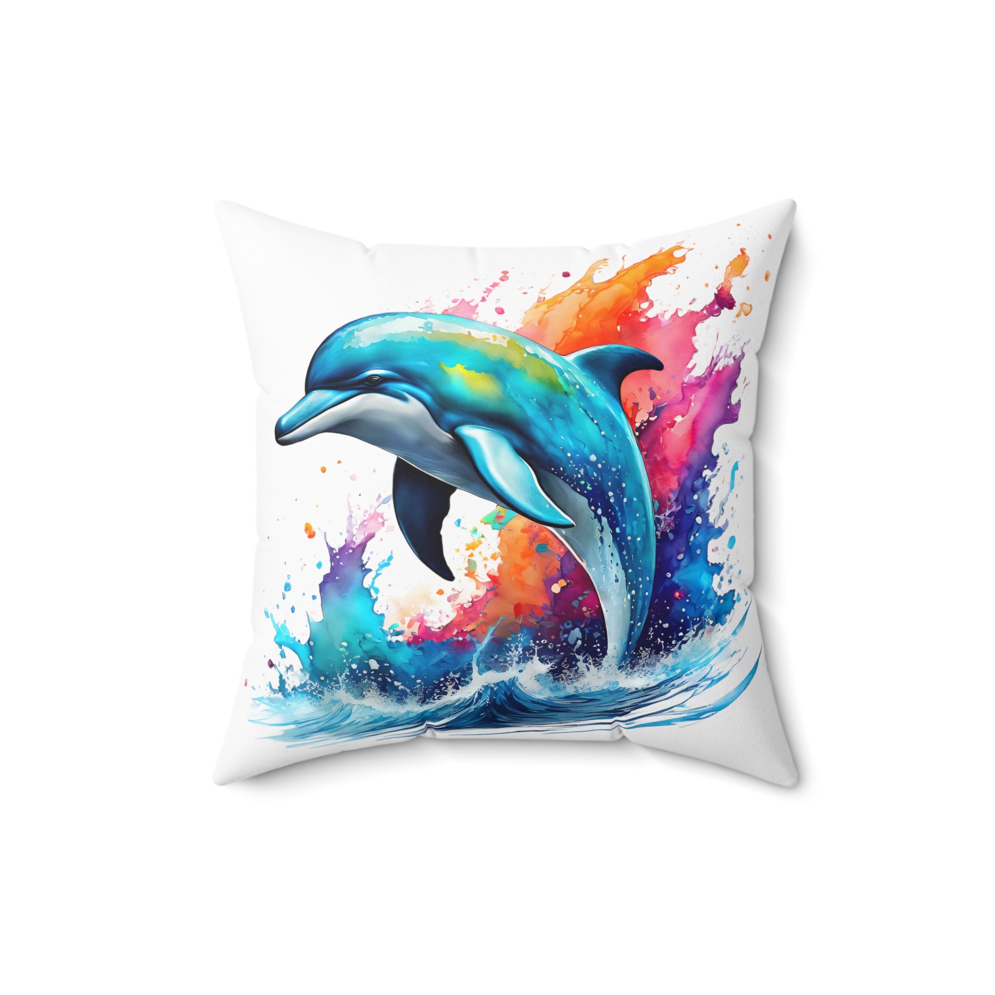 Rainbow dolphin Spun Polyester Square Pillow