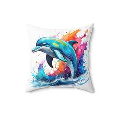 Rainbow dolphin Spun Polyester Square Pillow