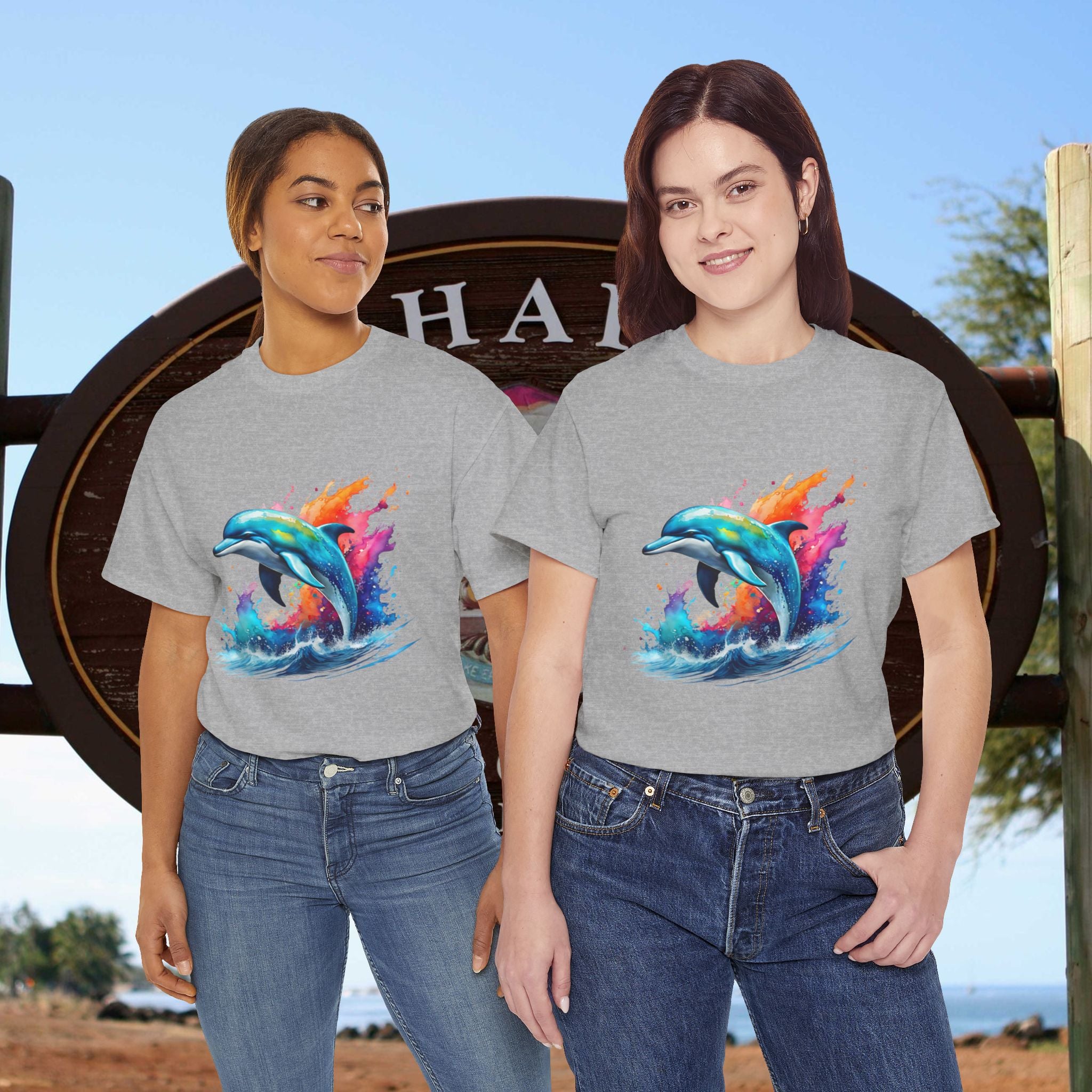 Rainbow Dolphin Heavy Cotton Tee shirt Unisex