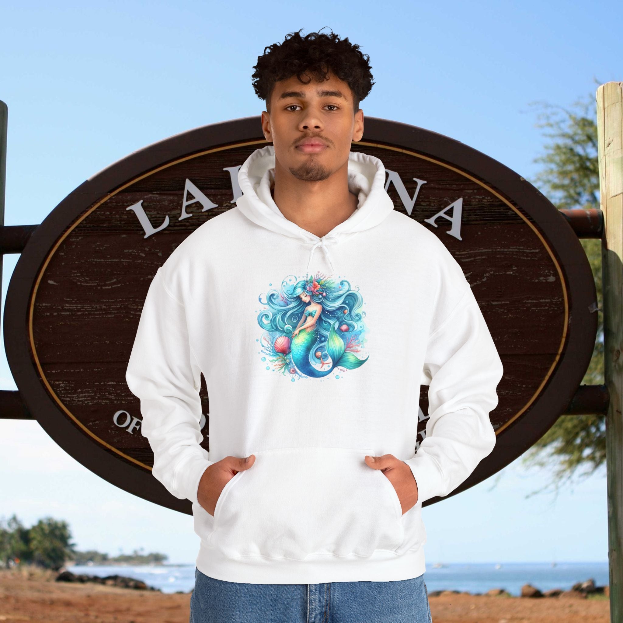 Blue Sleepy Mermaid Hooded Sweatshirt Unisex Heavy Blend