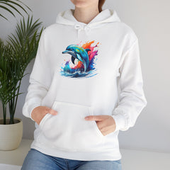 Rainbow Dolphin Hooded Sweatshirt Unisex Heavy Blend