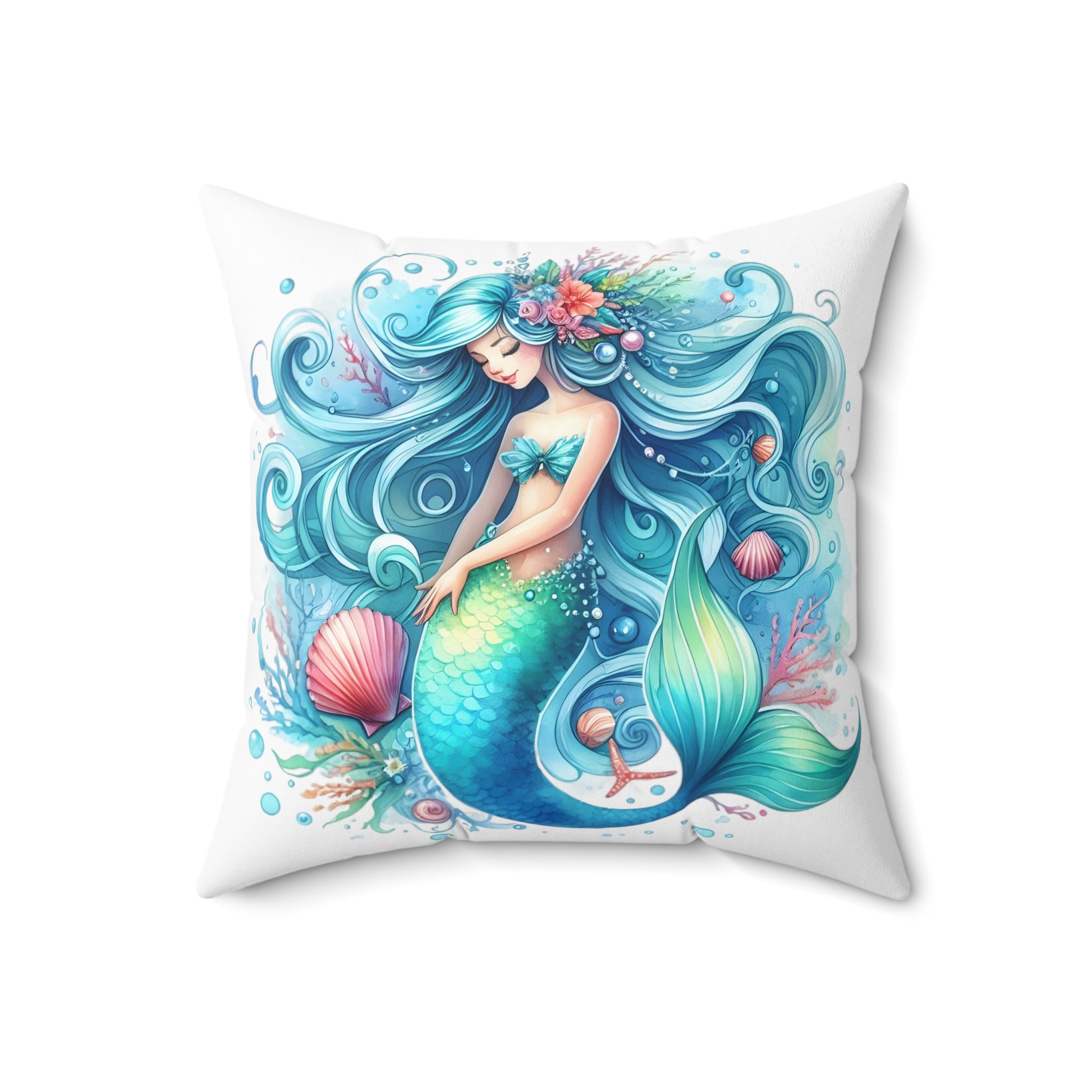 Sleepy mermaid Spun Polyester Square Pillow