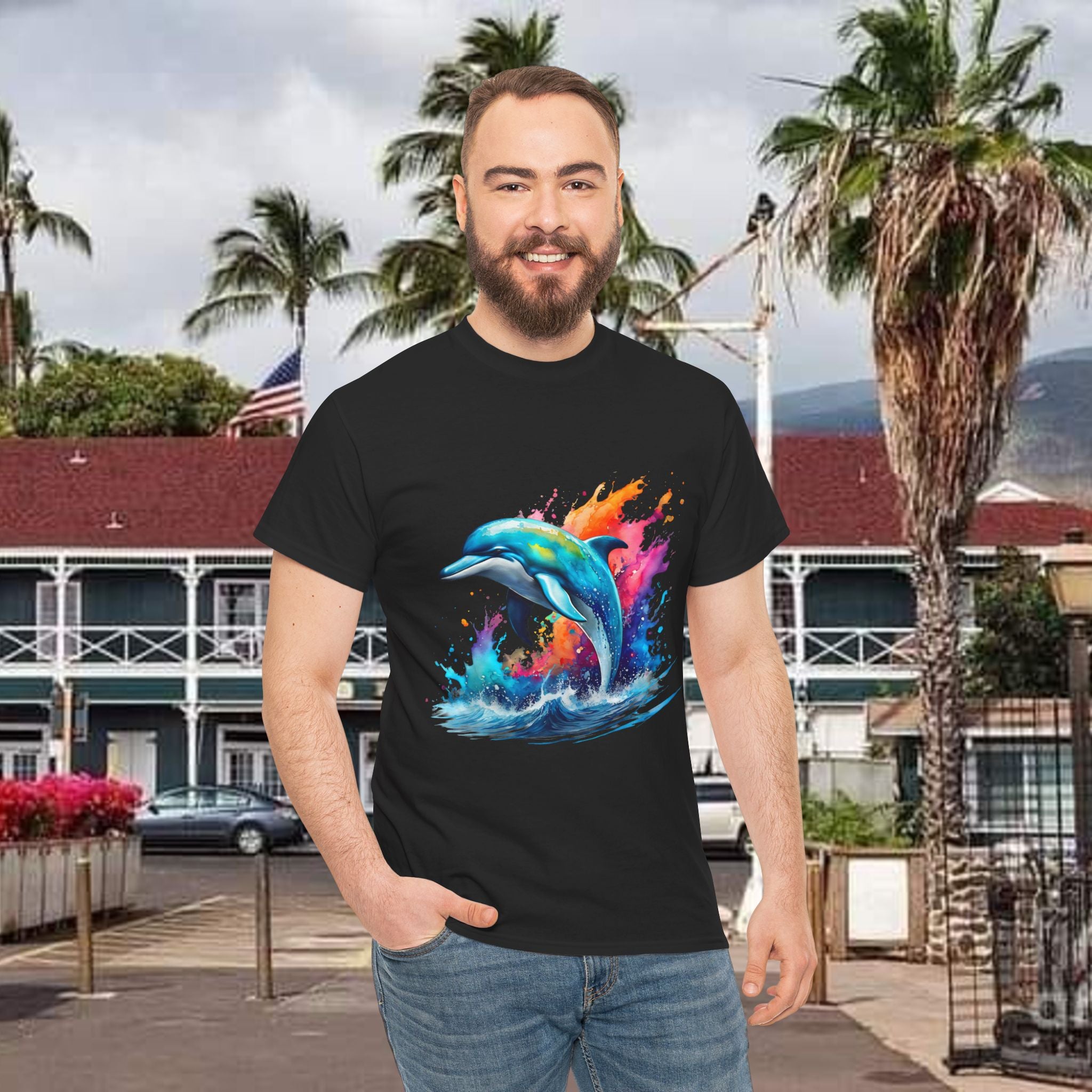 Rainbow Dolphin Heavy Cotton Tee shirt Unisex