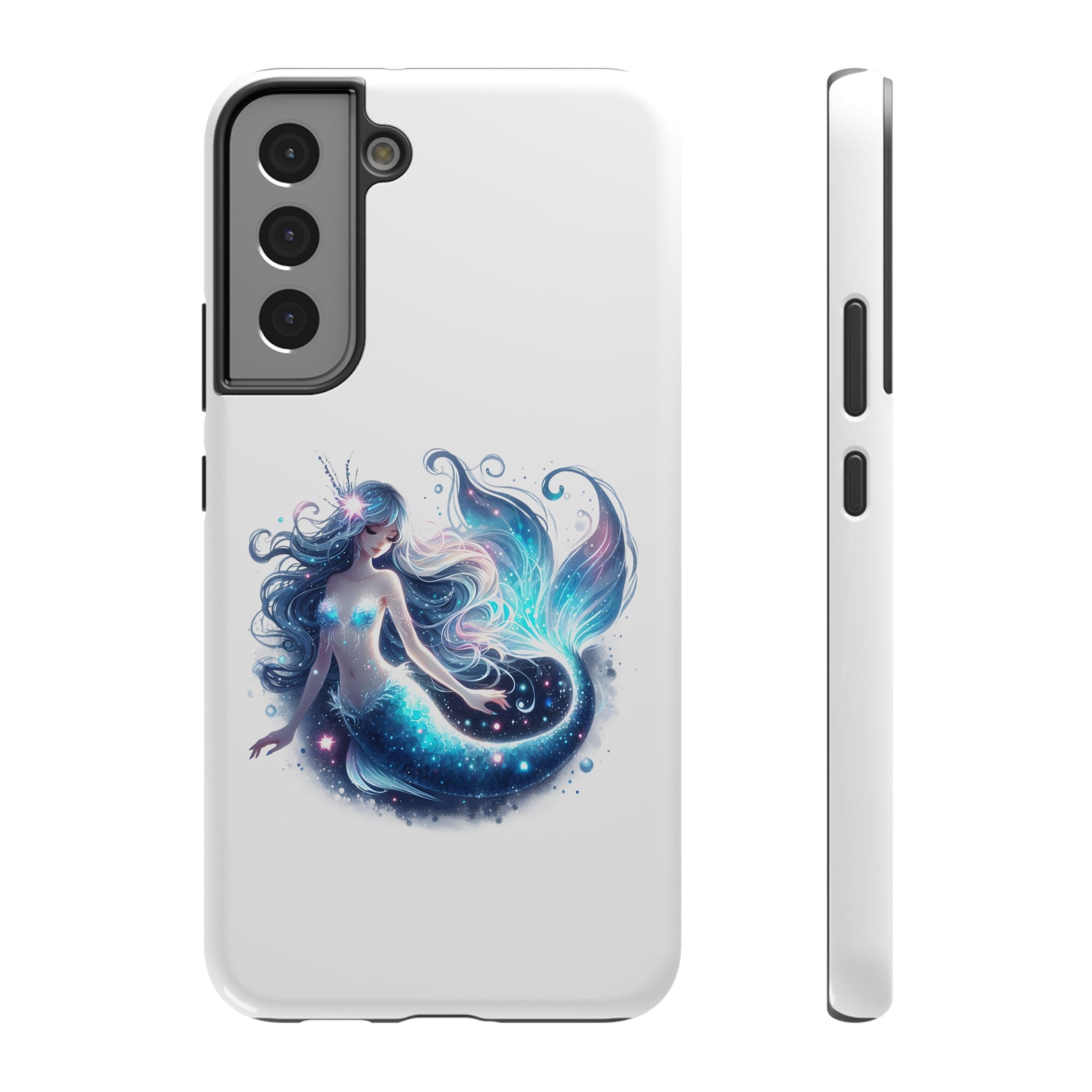 Sleepy Mermaid White Phone Case – Dual-Layer Protection