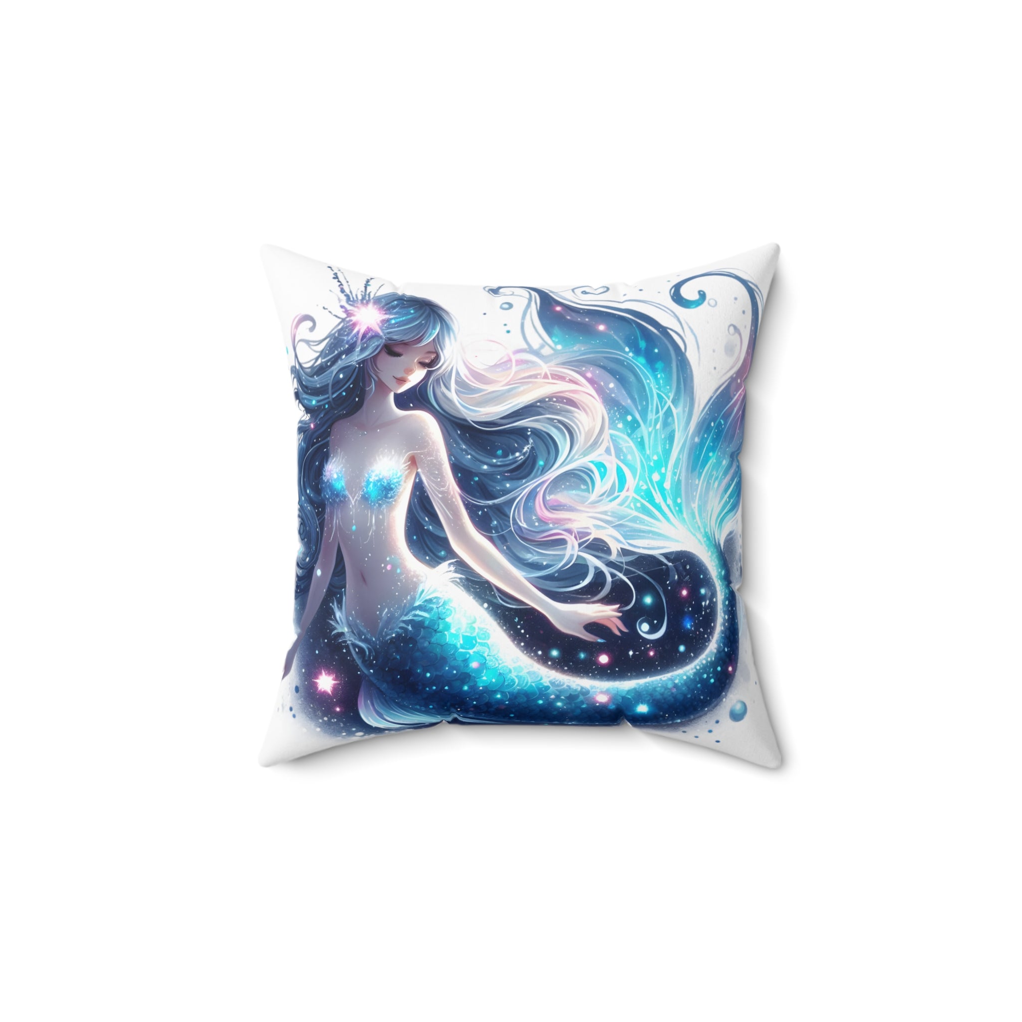 Blue mermaid spun Polyester Square Pillow