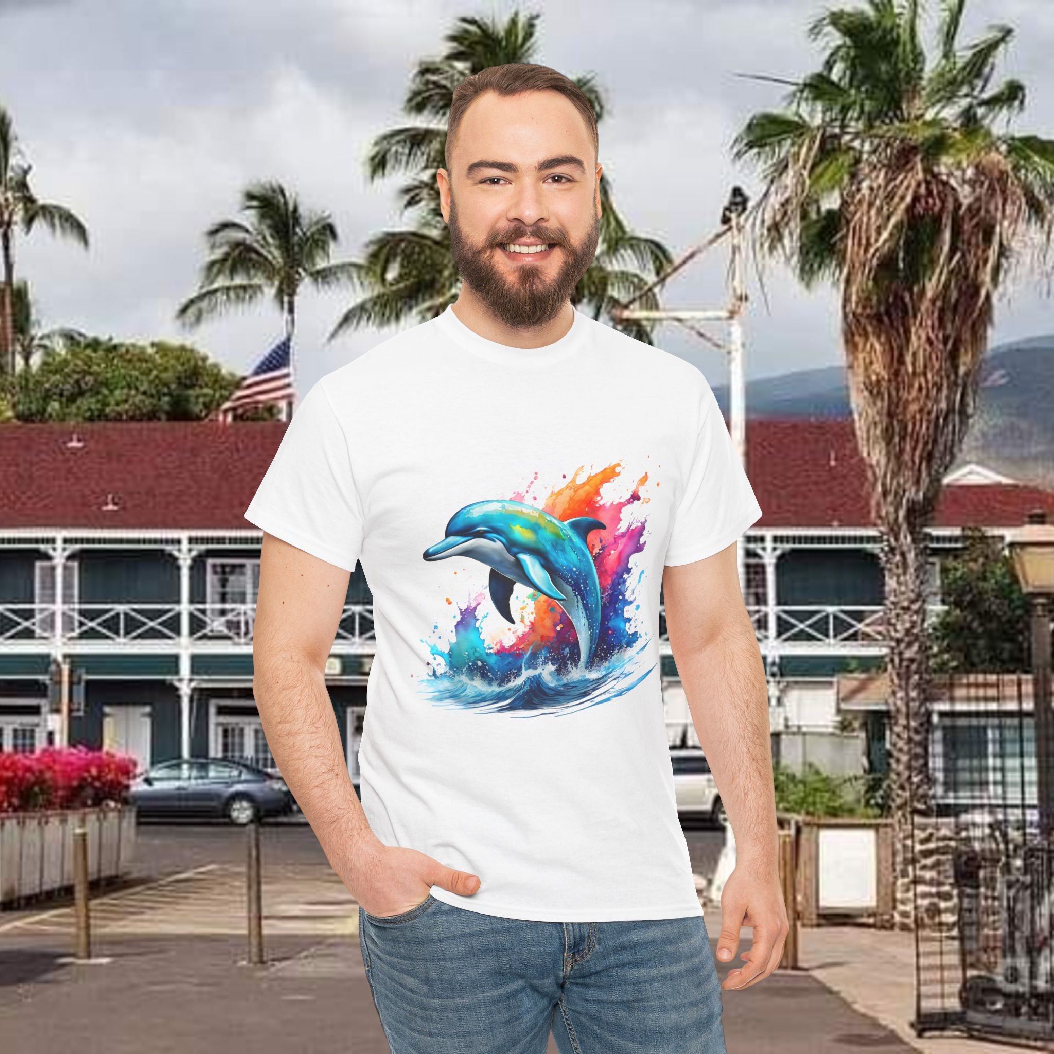 Rainbow Dolphin Heavy Cotton Tee shirt Unisex