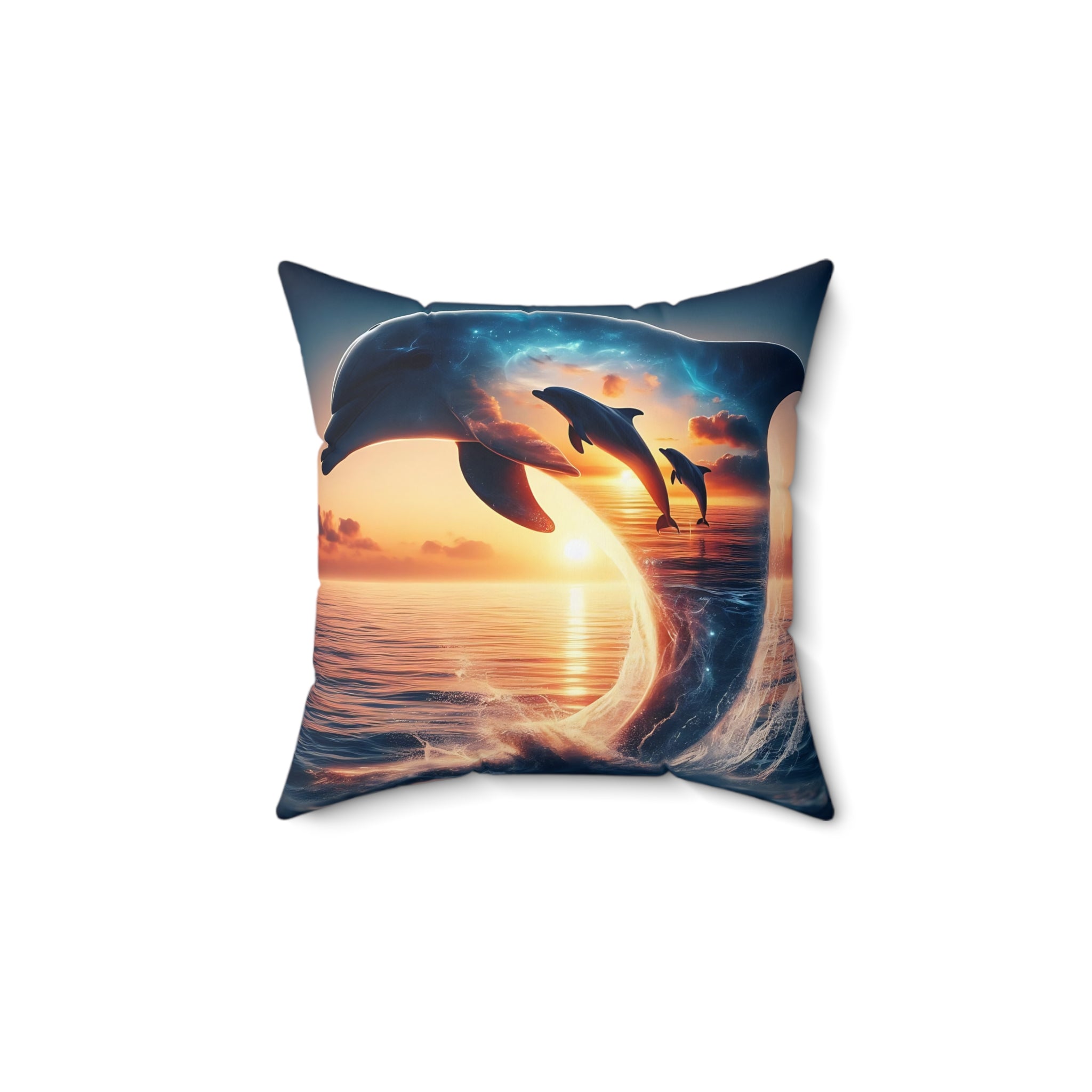 Sunset Dolphin Spun Polyester Square Pillow