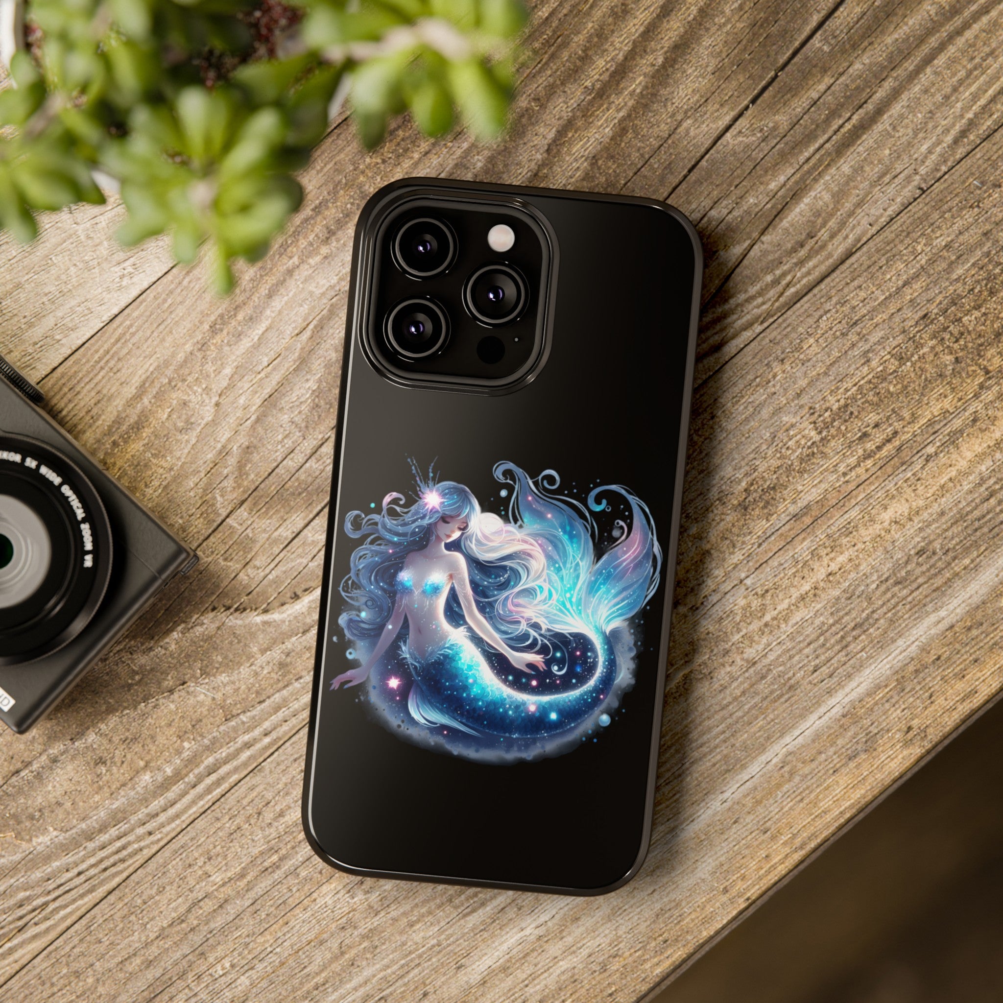 Sleepy Mermaid Black Phone Case – Matte or Glossy Finish