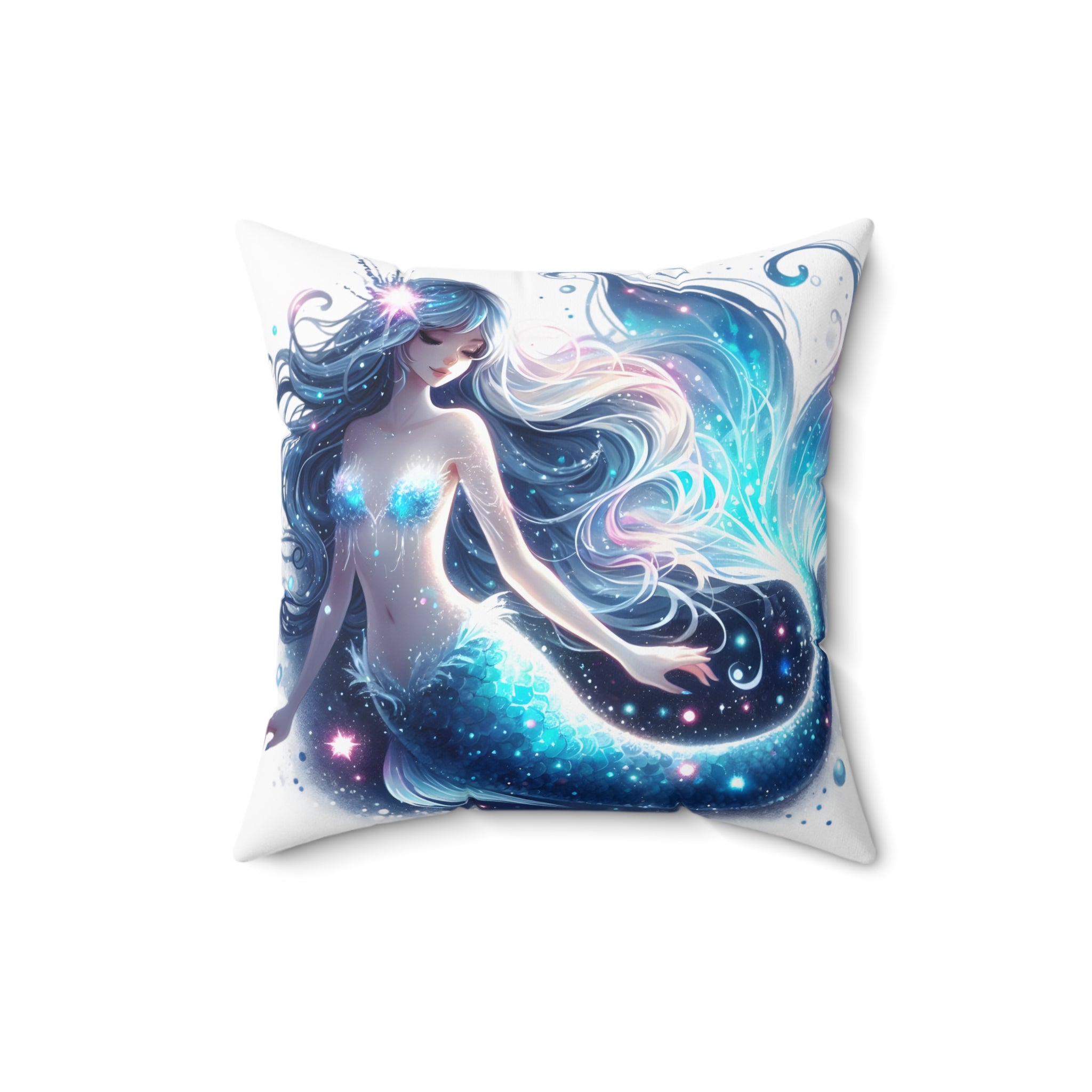 Blue mermaid spun Polyester Square Pillow