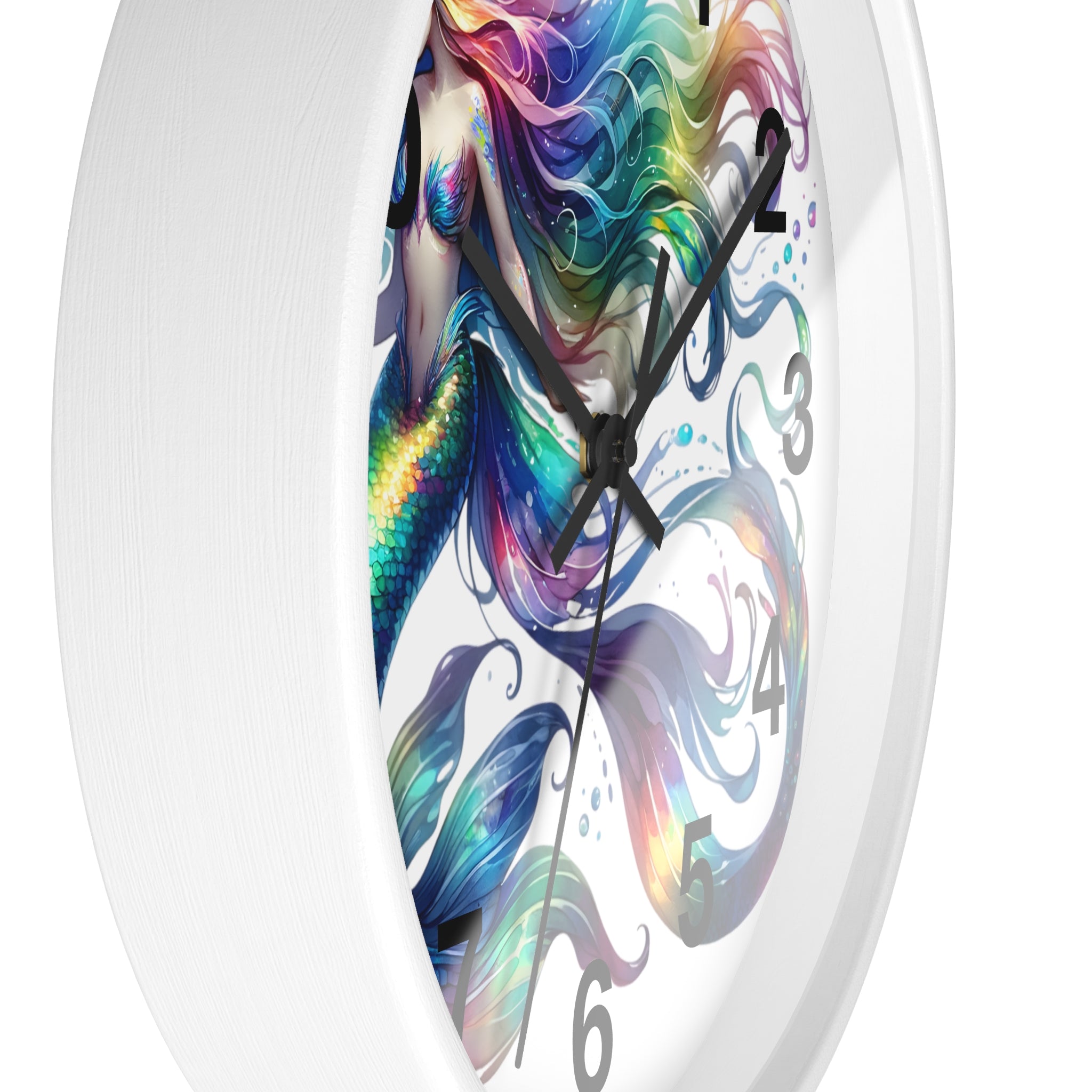 Rainbow Mermaid Wall Clock – Elegant Wood & Plexiglass Design