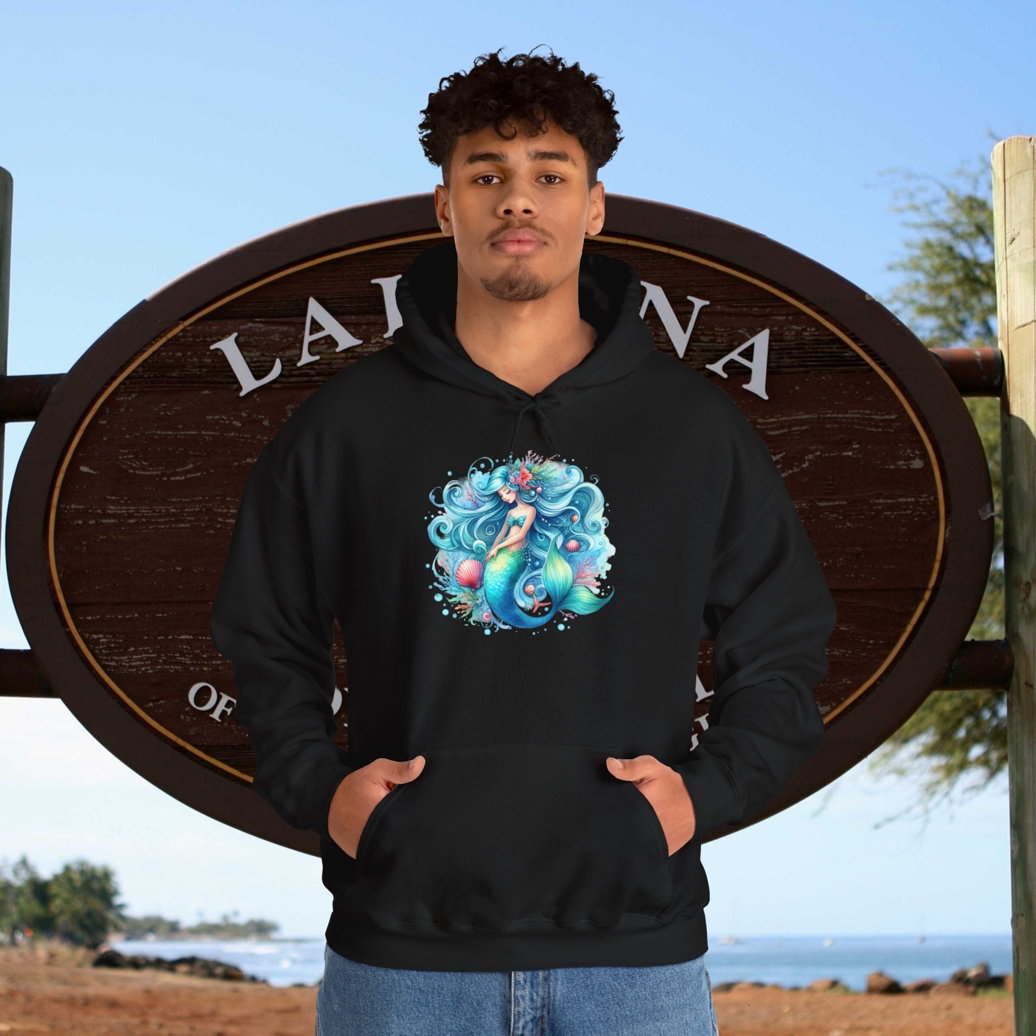 Blue Sleepy Mermaid Hooded Sweatshirt Unisex Heavy Blend