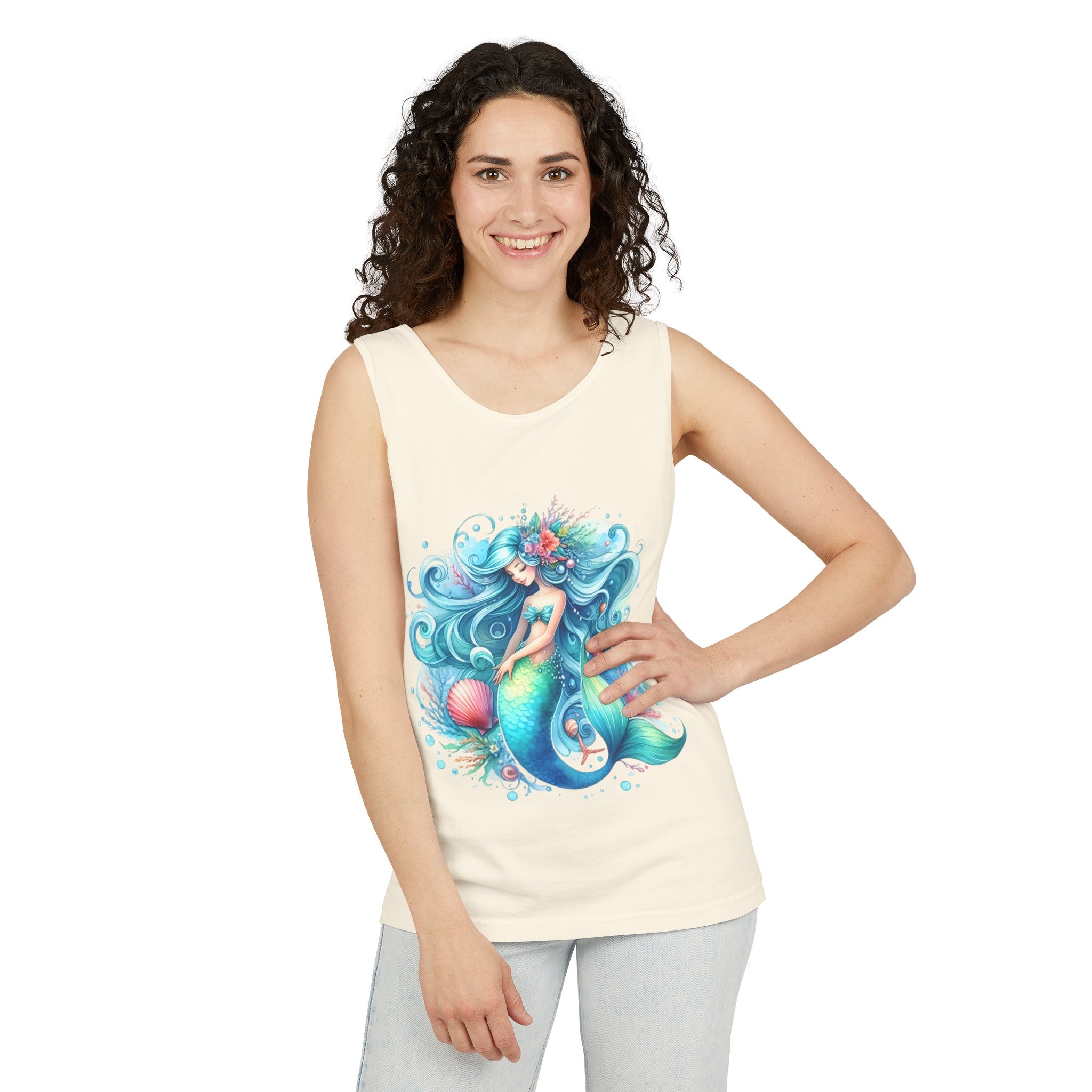 Sleeping Mermaid Black Tank Top – Unisex Garment-Dyed Comfort