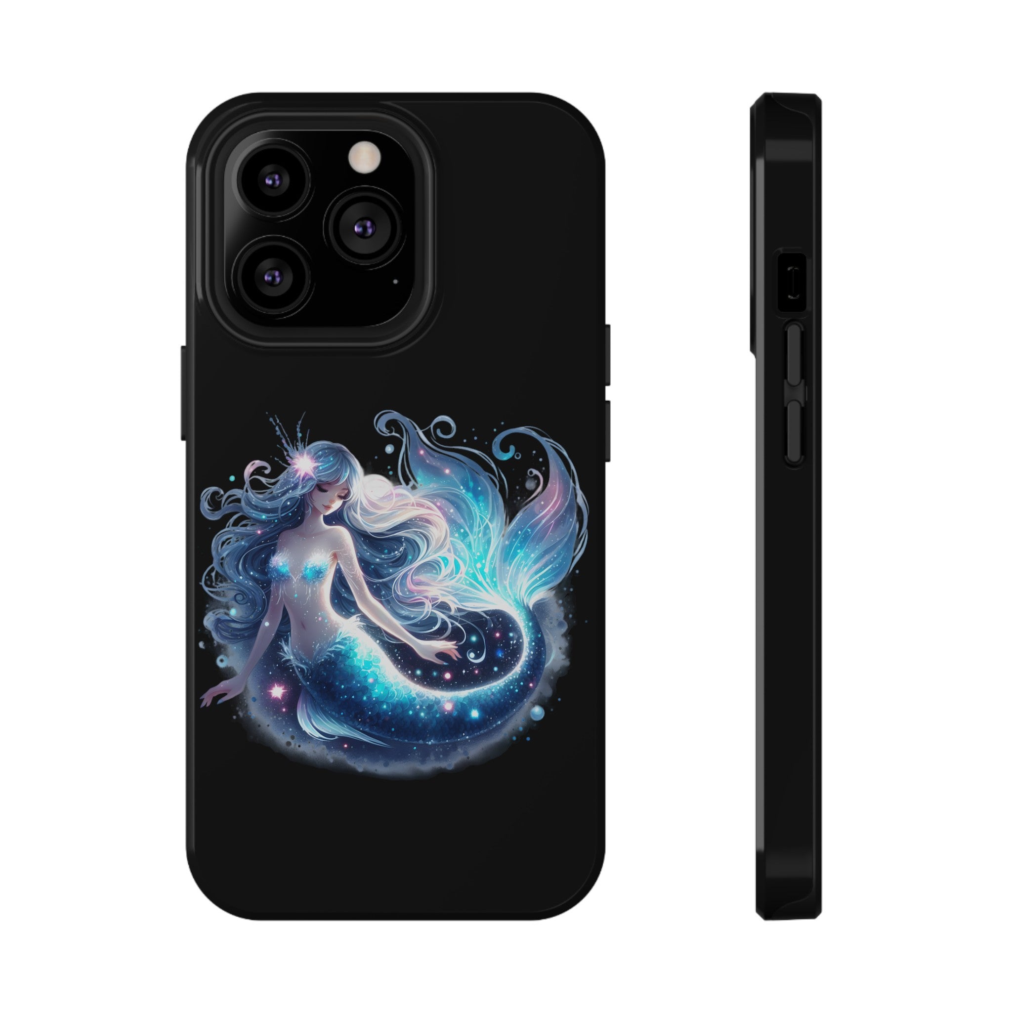 Sleepy Mermaid Black Phone Case – Matte or Glossy Finish