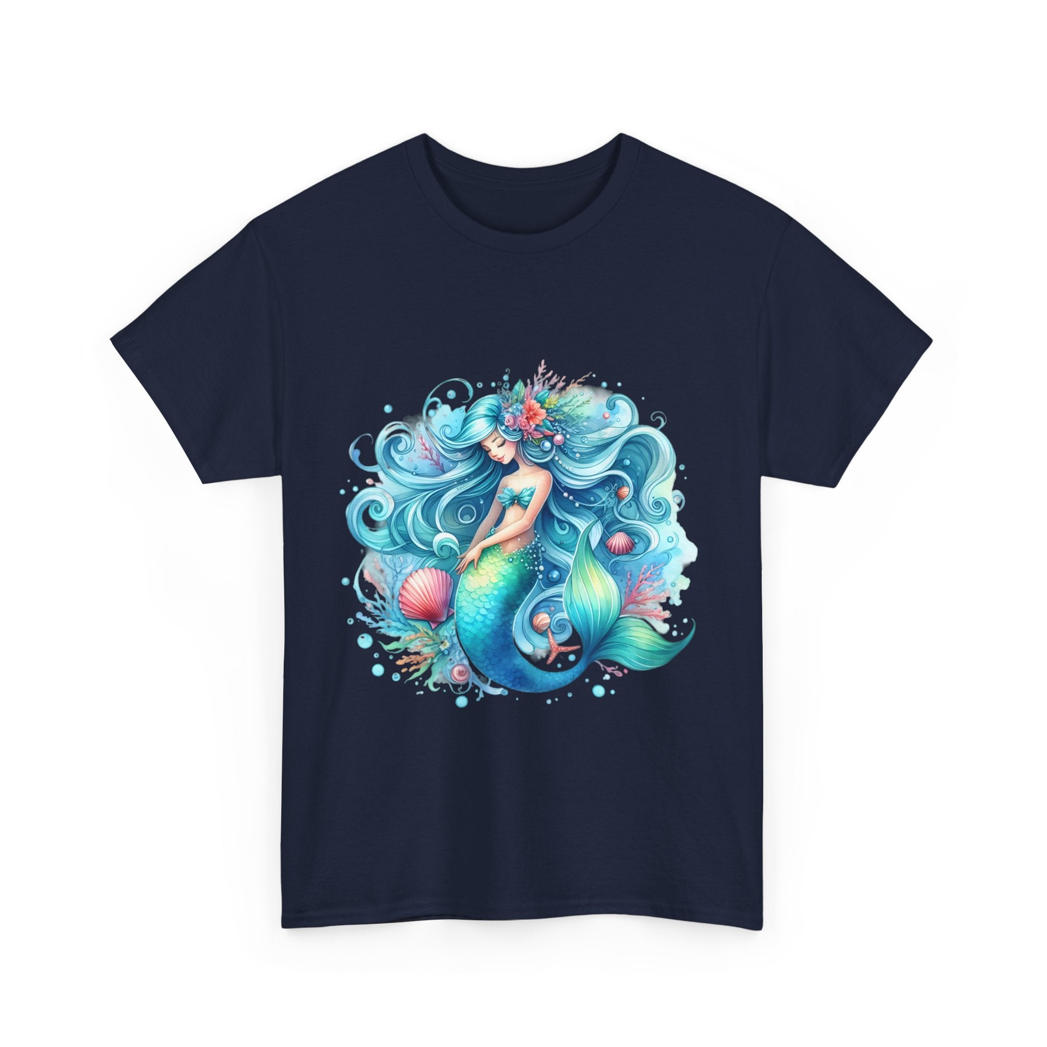 Sleepy blue mermaid Unisex Heavy Cotton Tee