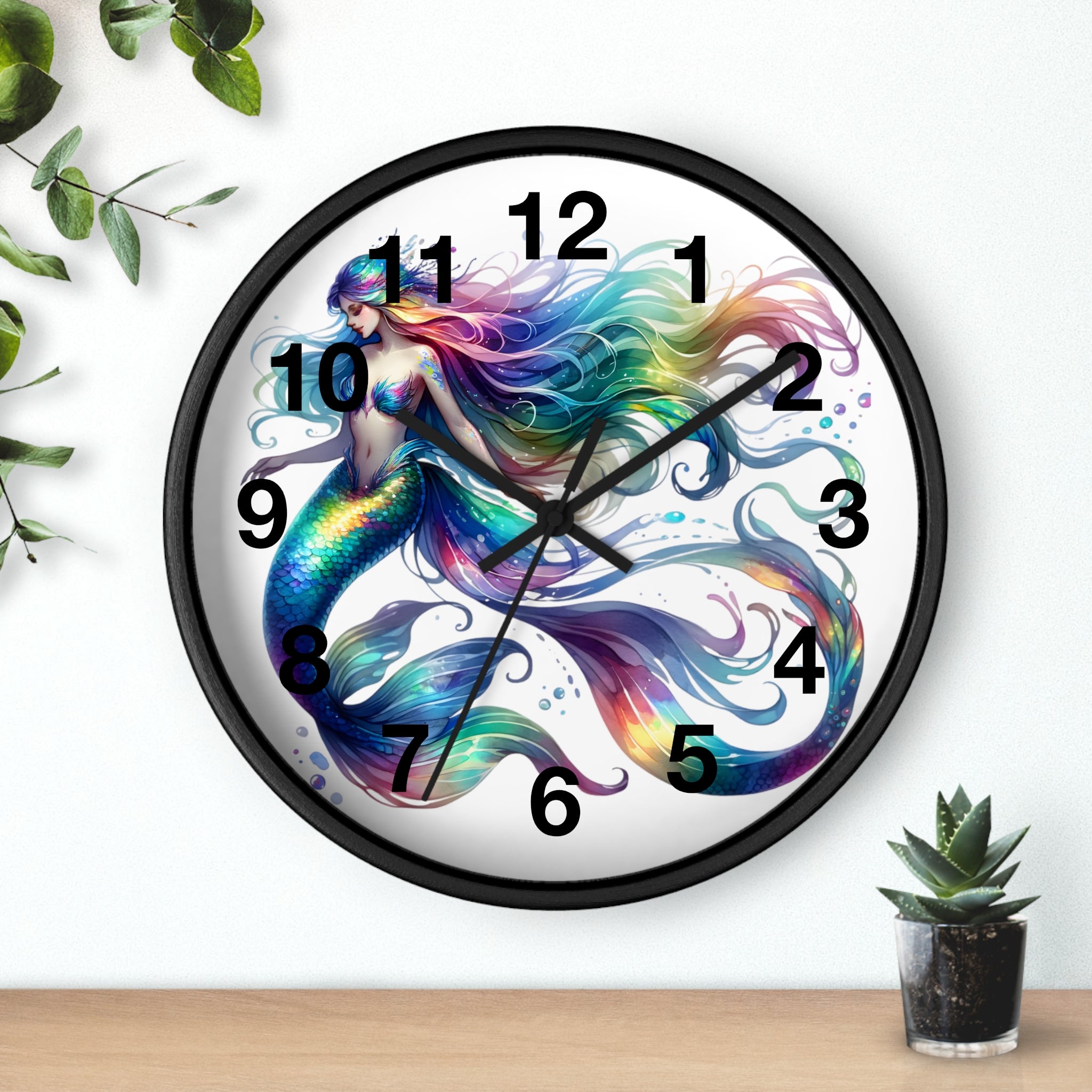 Rainbow Mermaid Wall Clock – Elegant Wood & Plexiglass Design