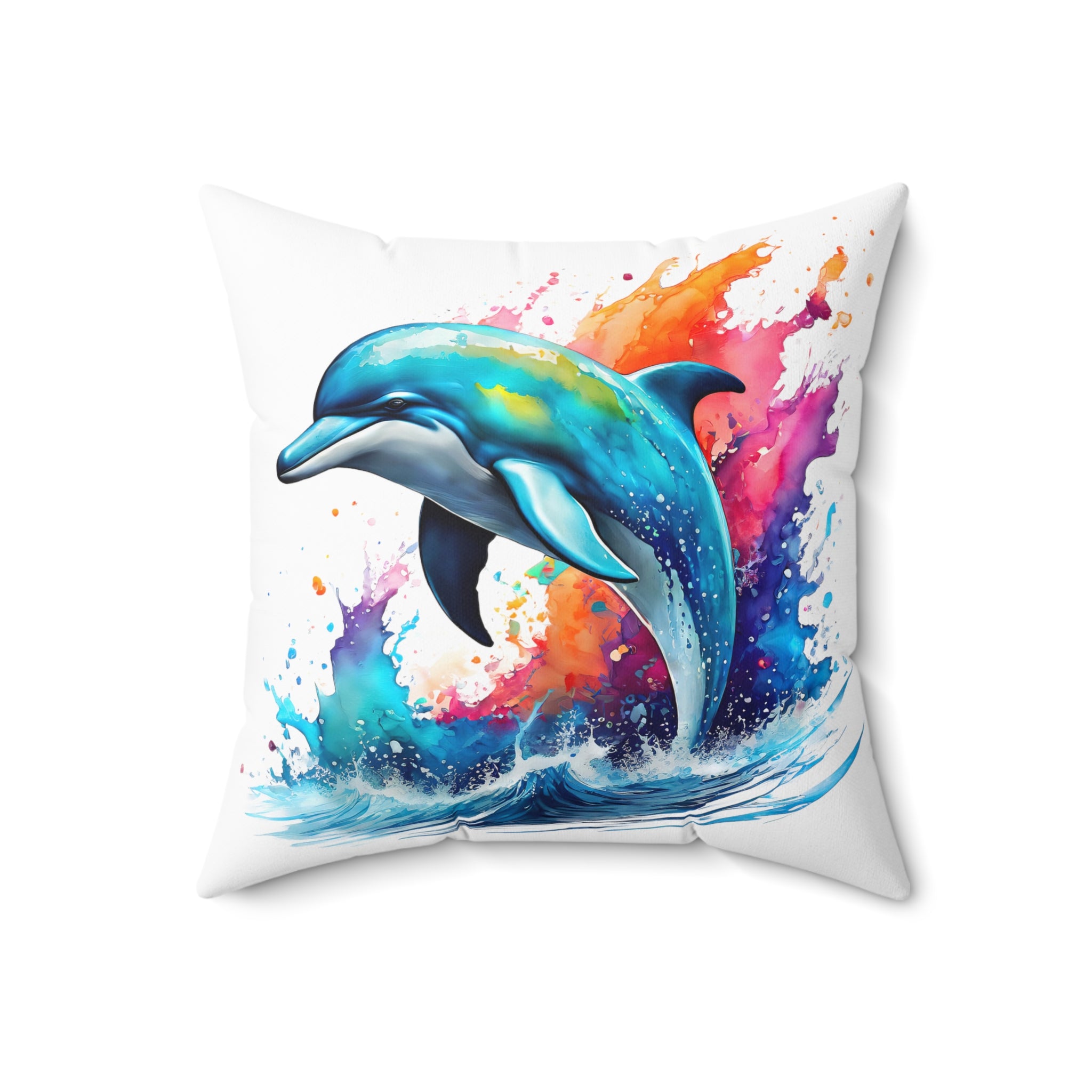 Rainbow dolphin Spun Polyester Square Pillow