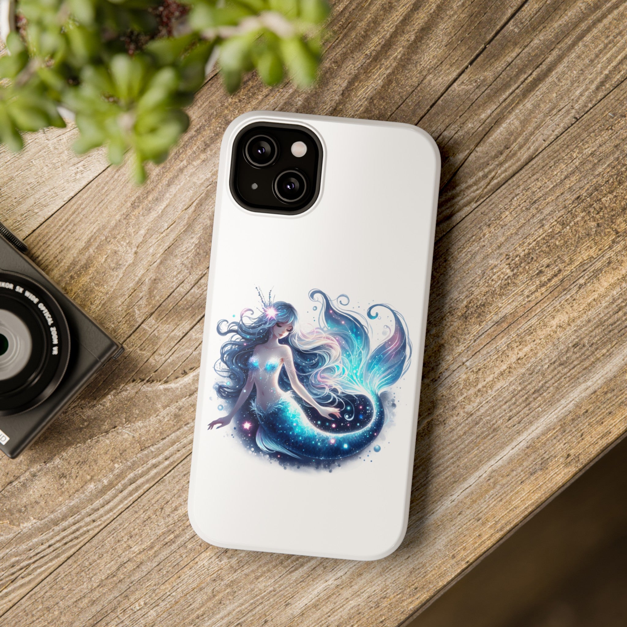 Sleepy Mermaid White Phone Case – Dual-Layer Protection