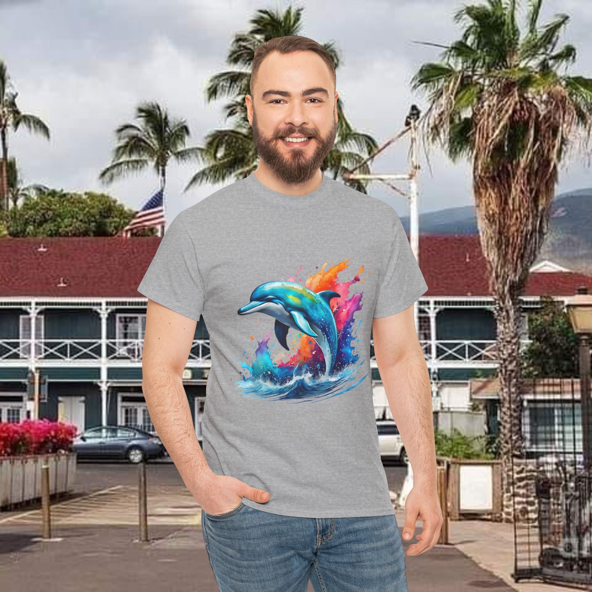 Rainbow Dolphin Heavy Cotton Tee shirt Unisex