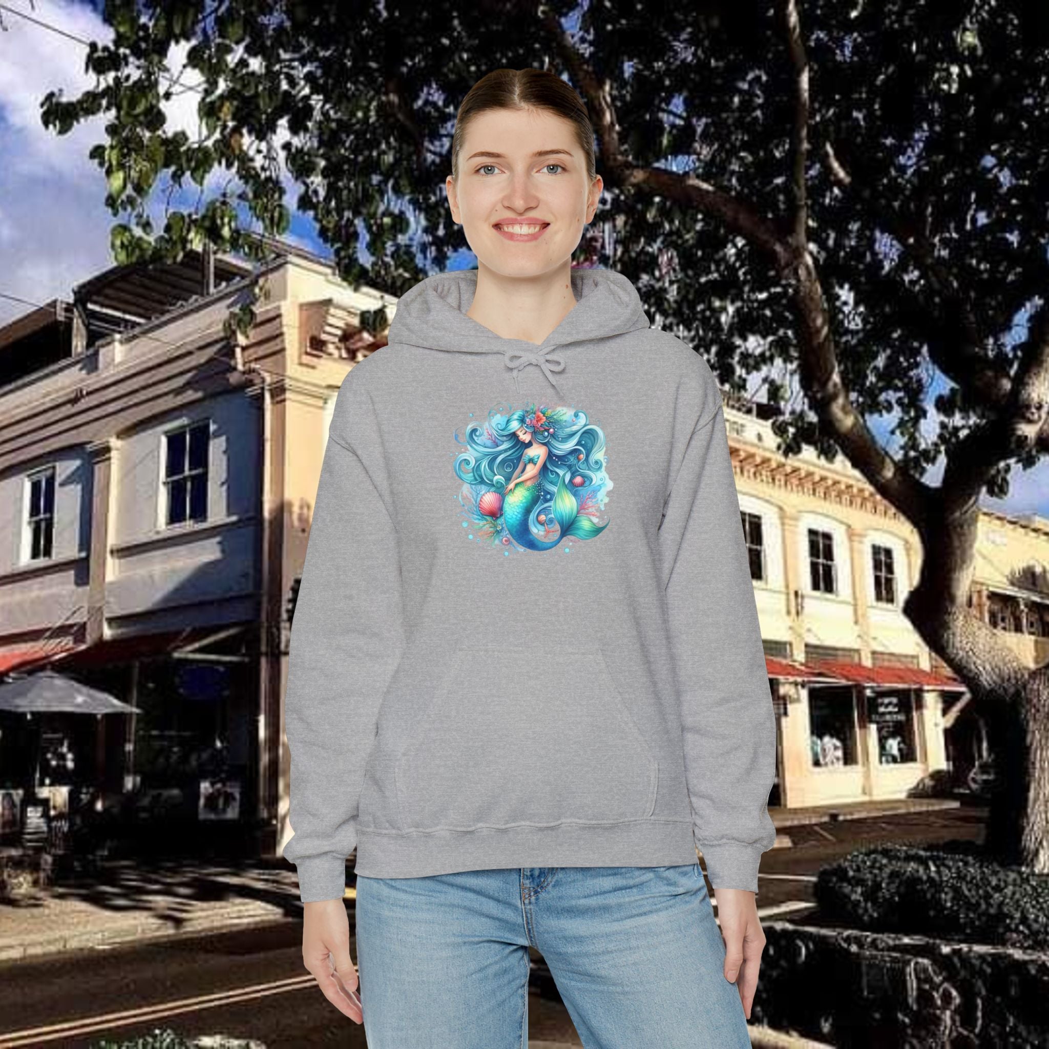 Blue Sleepy Mermaid Hooded Sweatshirt Unisex Heavy Blend